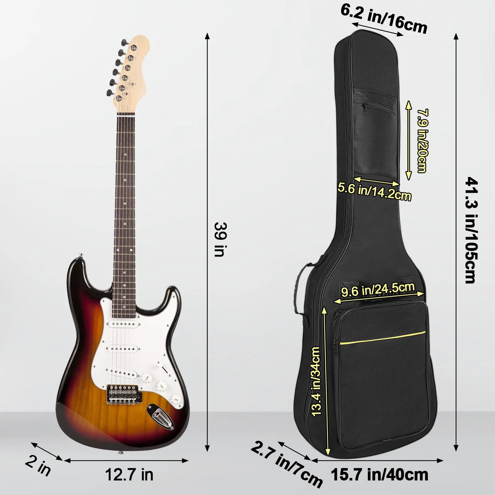 39 Inch Electric Guitar Bag Soft Guitar Case, 6 MM Thick Padded Electric Guitar Gig Bag Waterproof Guitar Backpack with Pockets, Black - Image 3