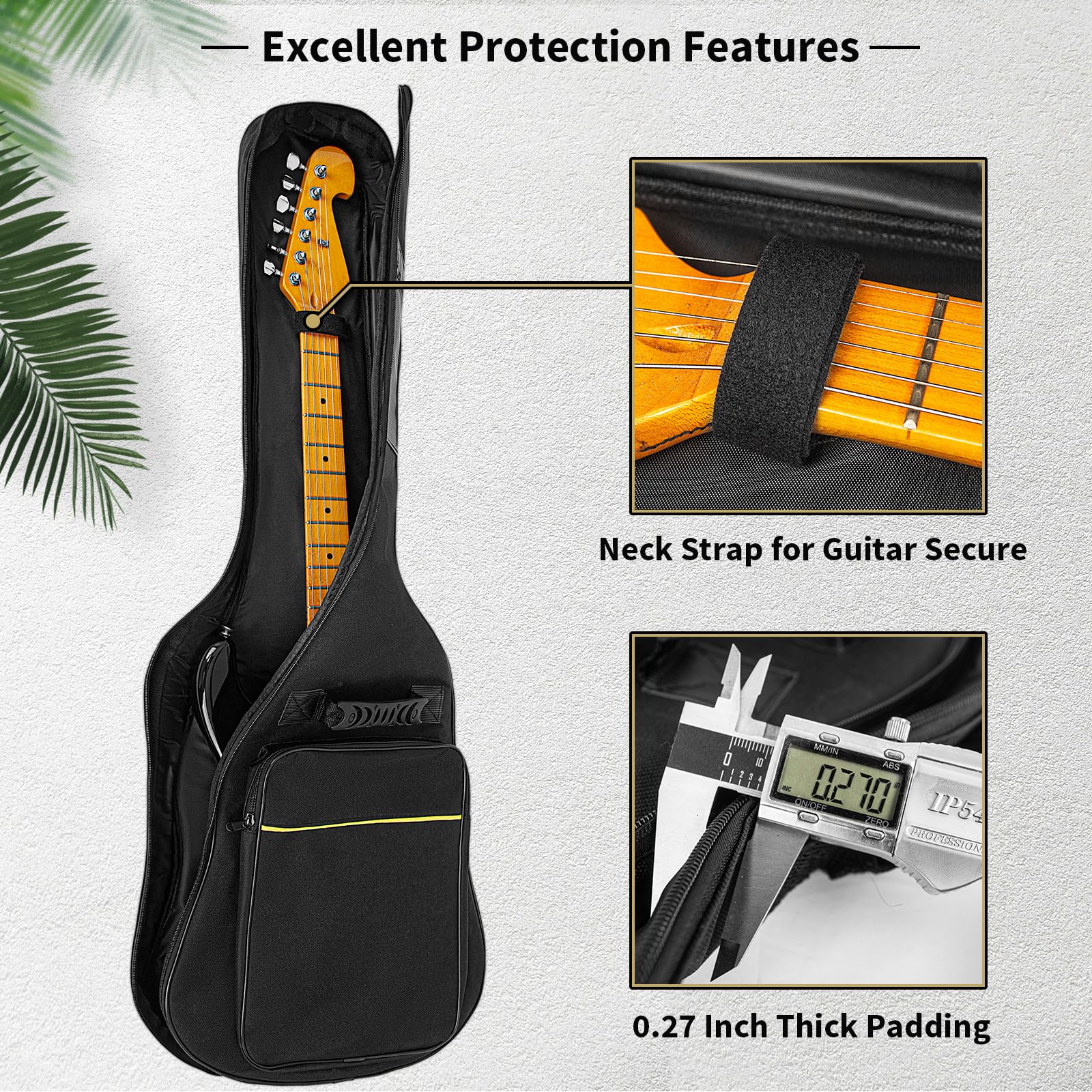 39 Inch Electric Guitar Bag Soft Guitar Case, 6 MM Thick Padded Electric Guitar Gig Bag Waterproof Guitar Backpack with Pockets, Black - Image 4