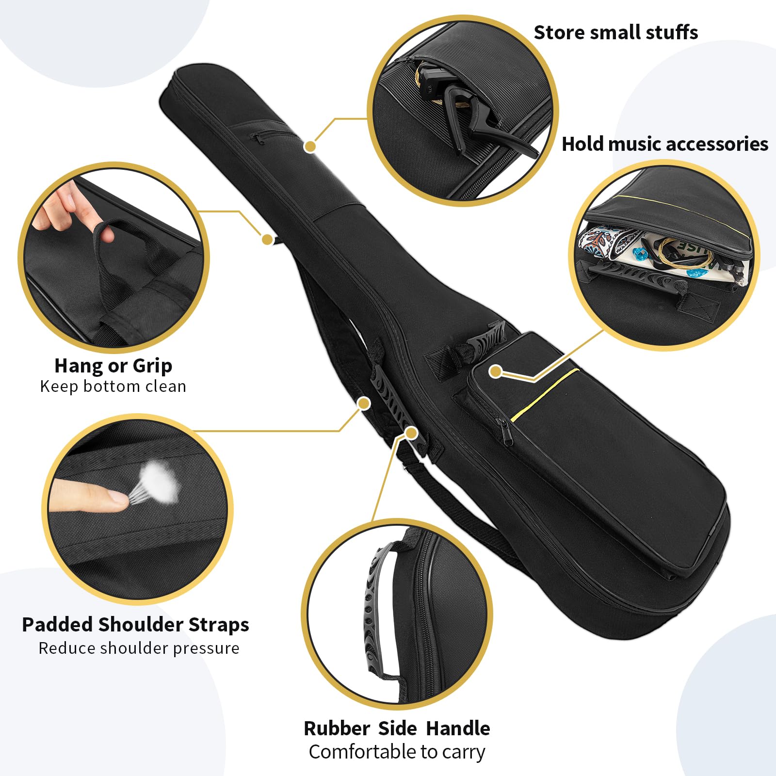 39 Inch Electric Guitar Bag Soft Guitar Case, 6 MM Thick Padded Electric Guitar Gig Bag Waterproof Guitar Backpack with Pockets, Black - Image 5