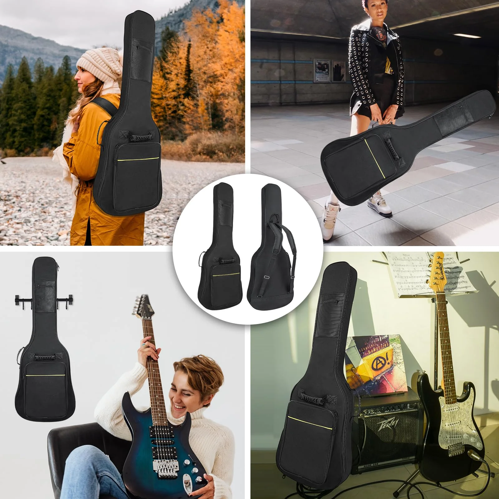 39 Inch Electric Guitar Bag Soft Guitar Case, 6 MM Thick Padded Electric Guitar Gig Bag Waterproof Guitar Backpack with Pockets, Black - Image 6