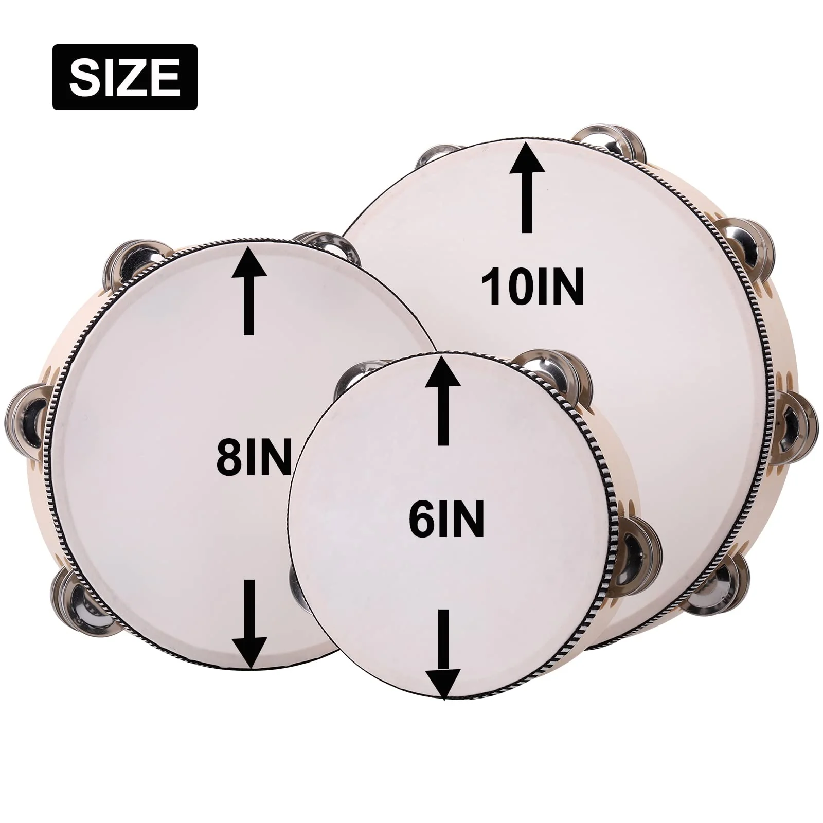 3Pack Double Row Tambourine for Adults 6 Inch 8 Inch 10 Inch Wooden Tambourines Hand Held Drum Bell Tambourine with Metal Jingles, Percussion Musical Instruments Hand Tambourine for Church, Party 6IN-8IN-10IN - Image 3