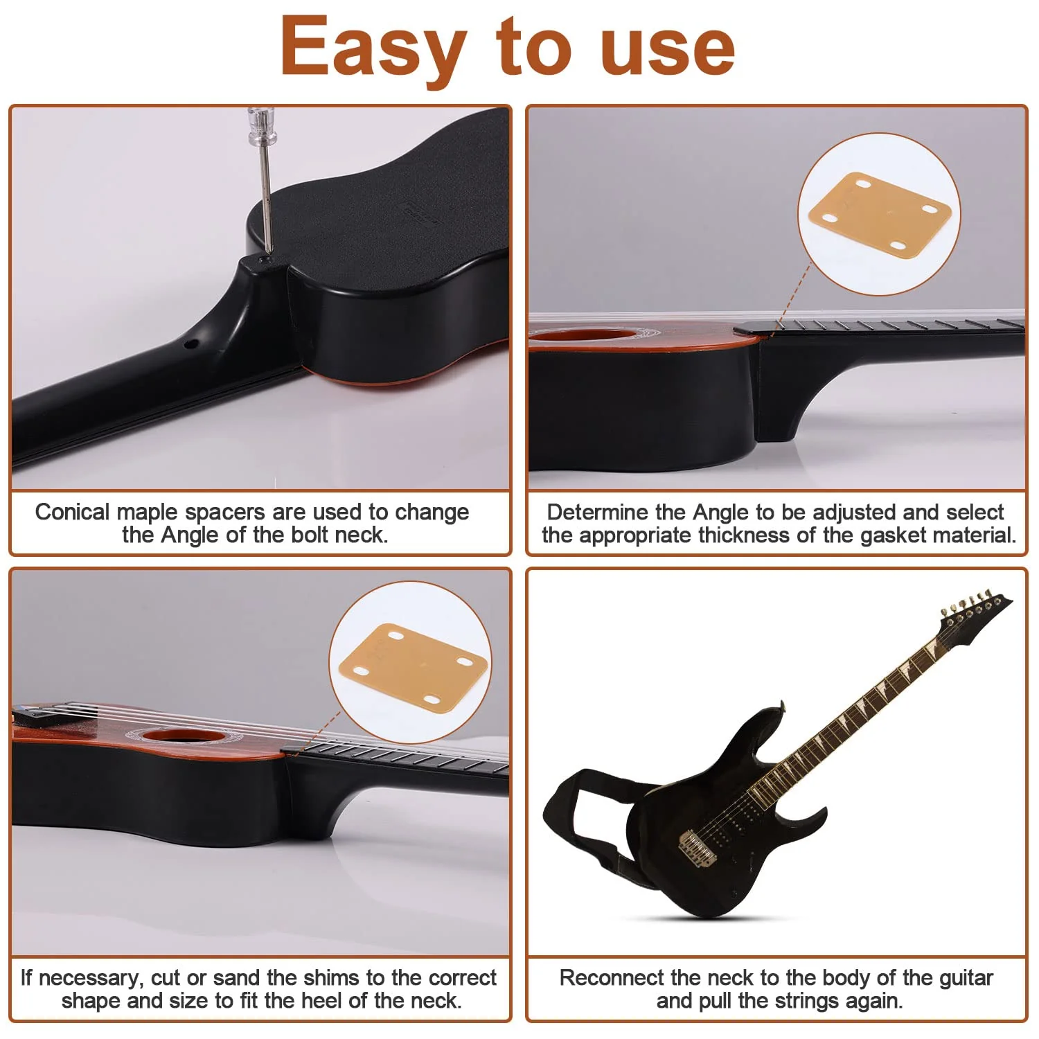 3pcs Guitar Neck Shims, Plastic Guitar Neck Plate for Guitar Neck Protection with 3 Taper 0.25°, 0.5° and 1° Guitar Neck Gasket for Bass Electric Guitar Neck Protection and Repair (Khaki) - Image 7