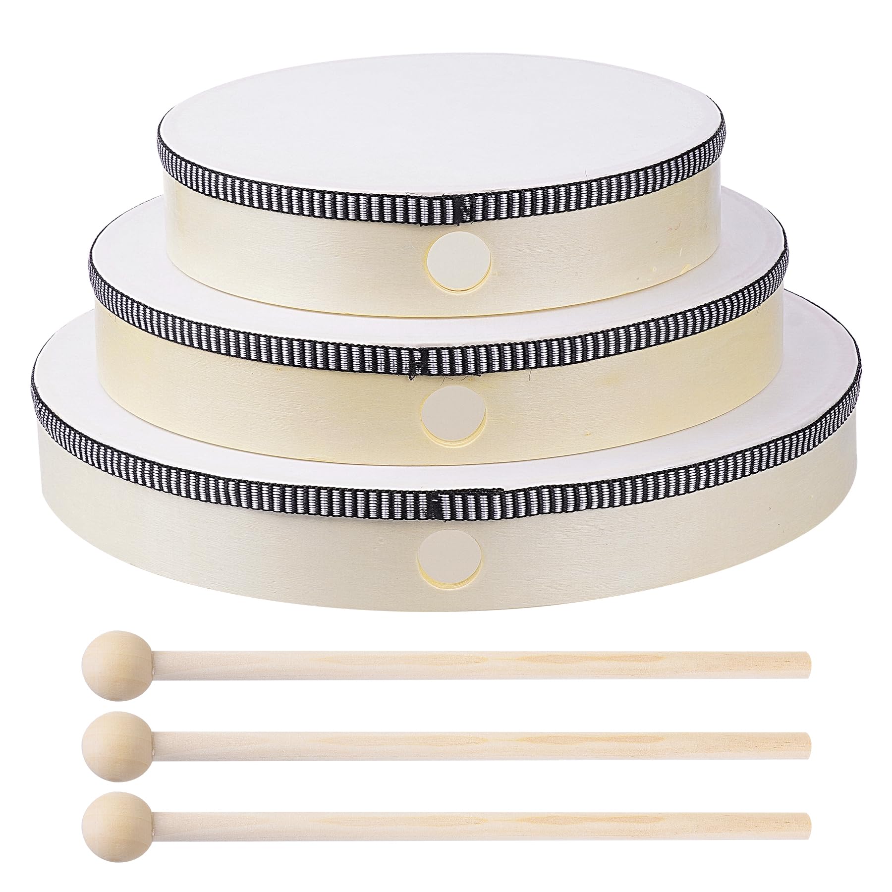 3pcs Hand Drum Percussion Wood Frame Drum with Drum Stick 12 Inch 10 Inch 8 Inch Percussion Instruments Preschool Musical Education Performance Pro (Wood Color, 12 Inch 10 Inch 8 Inch) Wood Color - Image 8