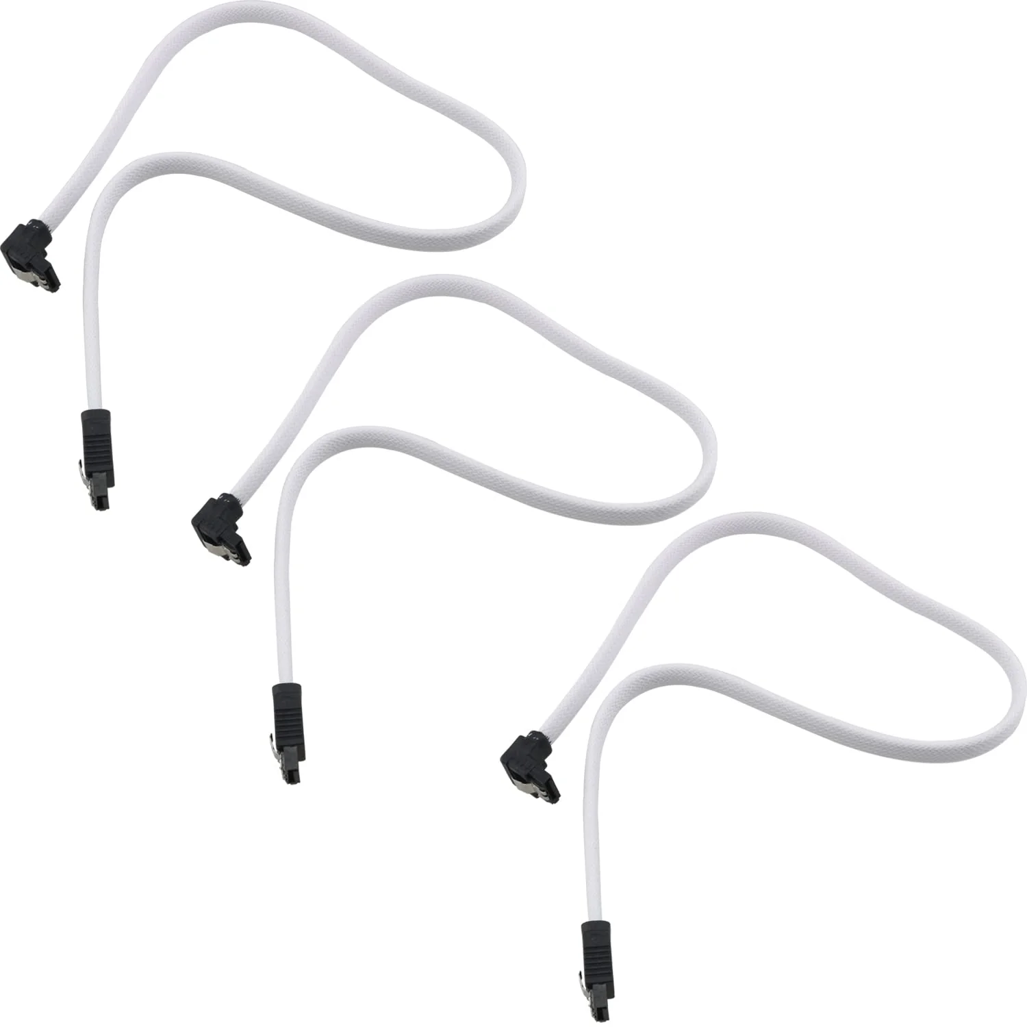 3pcs SATA III 6Gbit/s Right Angle Data Cable with Locking Latch for HDD/SSD/CD and DVD Drives, White