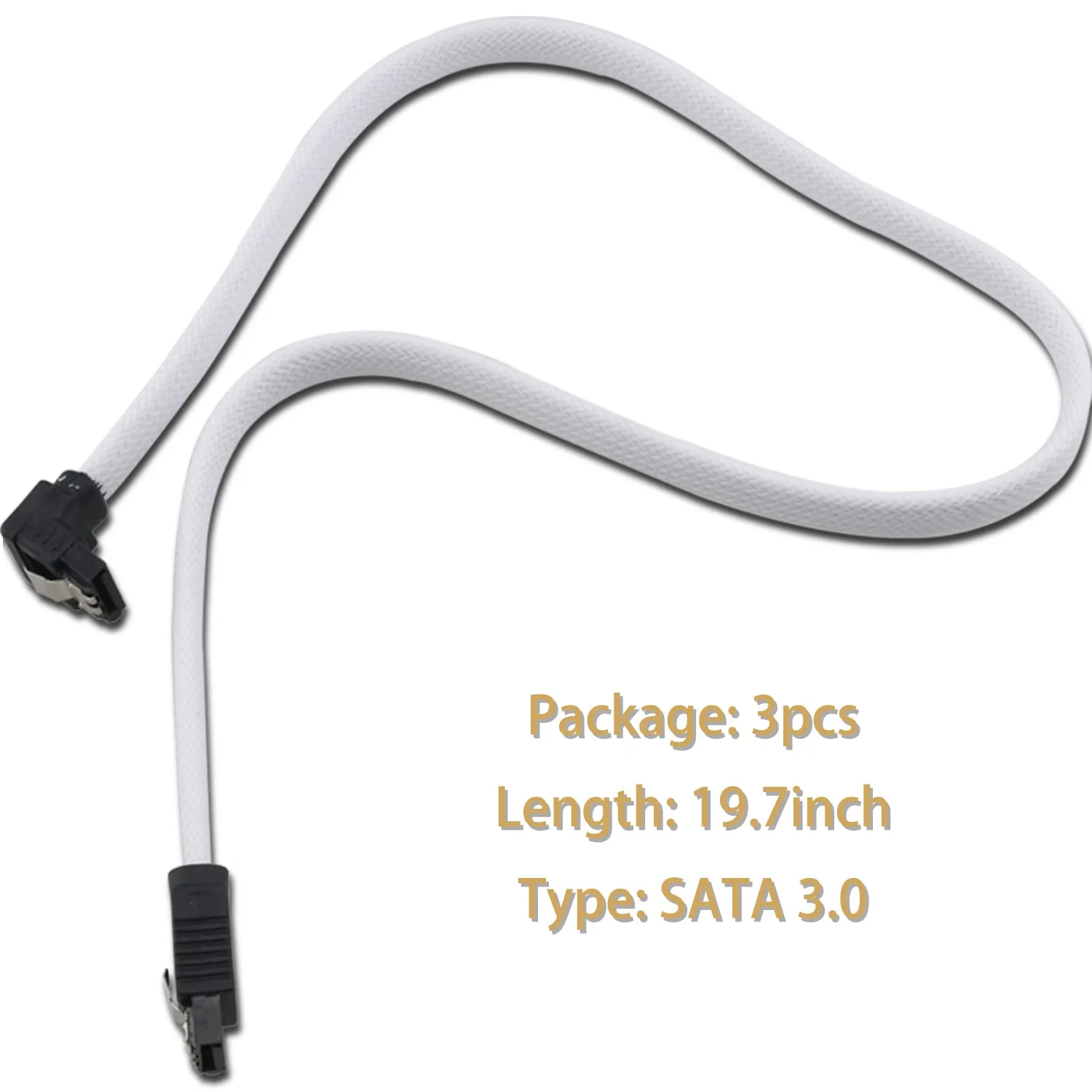 3pcs SATA III 6Gbit/s Right Angle Data Cable with Locking Latch for HDD/SSD/CD and DVD Drives, White - Image 5