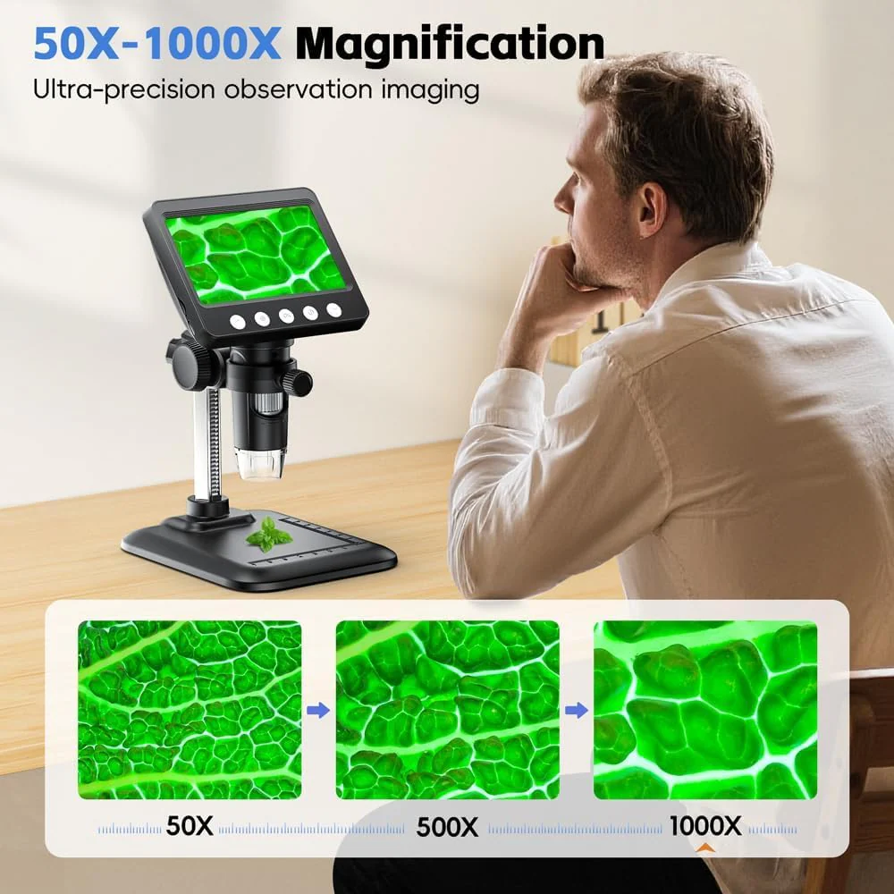 4.3" Digital Microscope for Adults, SKYEAR Coin Microscope 1000X Magnification with 8 Ajustable LED Fill Lights, USB Microscope for Windows/MacOS, Coin Collection Supplies-Black Black - Image 3