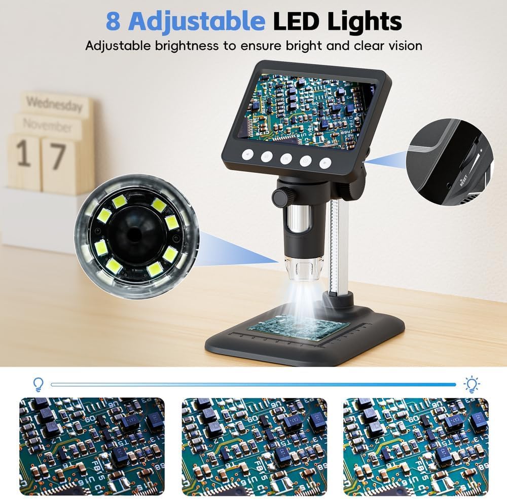 4.3" Digital Microscope for Adults, SKYEAR Coin Microscope 1000X Magnification with 8 Ajustable LED Fill Lights, USB Microscope for Windows/MacOS, Coin Collection Supplies-Black Black - Image 4