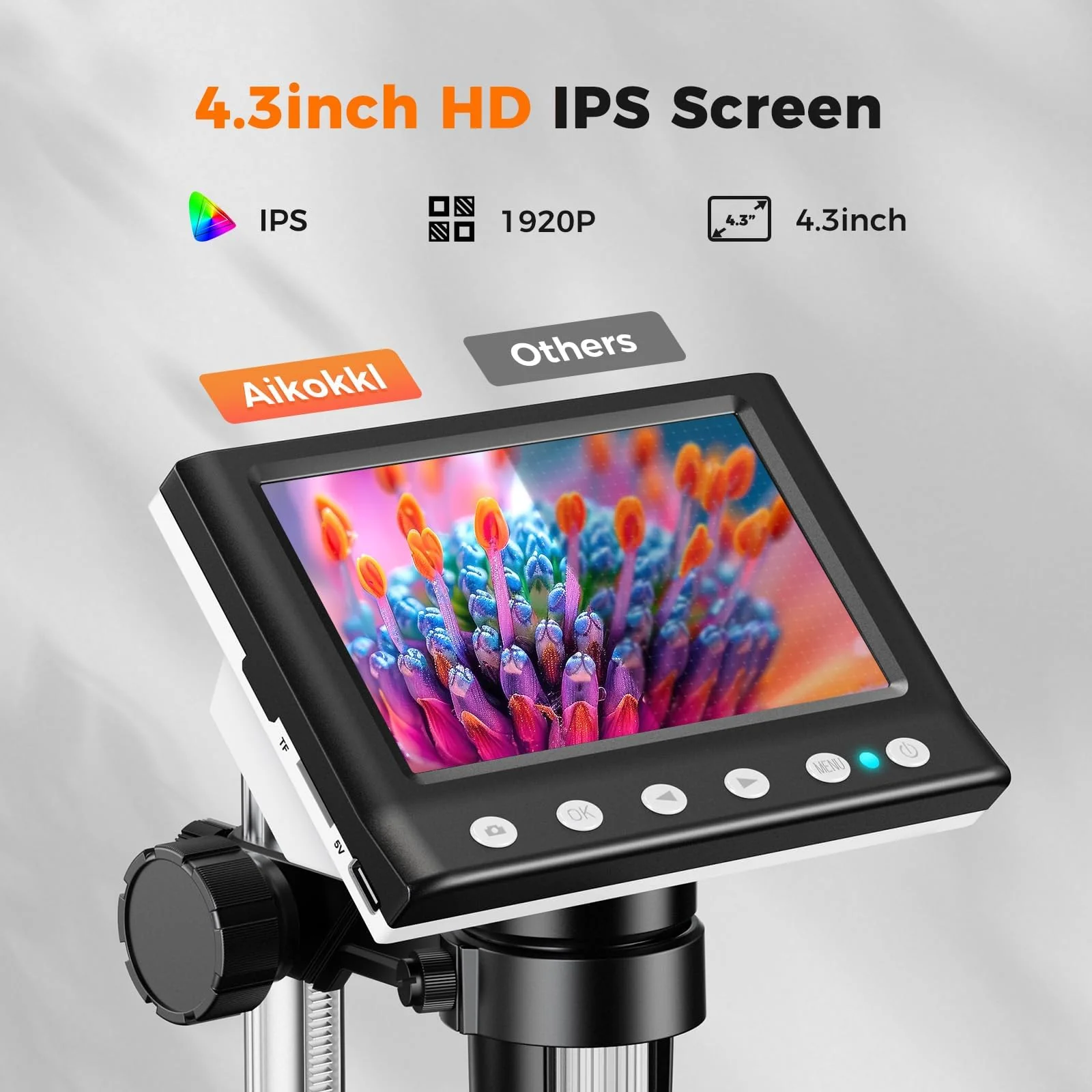 4.3 Inch LCD Digital Coin Microscope, 1000X USB Magnifier with 8 Adjustable LED Lights for Coin Inspection, Electronics Repair, Soldering, Windows/Mac Compatible, 1080P - Image 3
