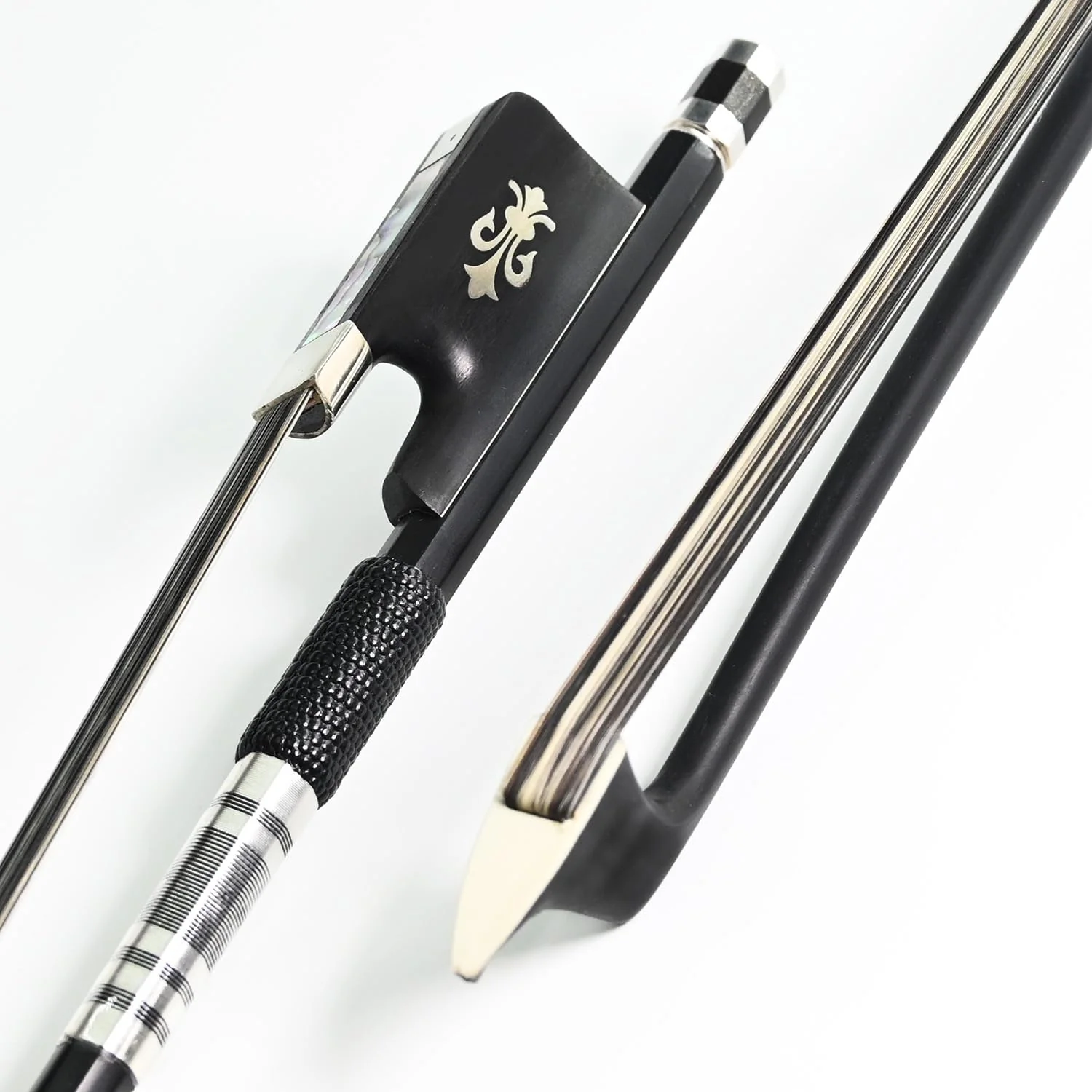 4/4 Full Size Cello Bow Advanced Carbon fiber Bow with Black Hair and White Hair Mixed Unique Design - Image 4