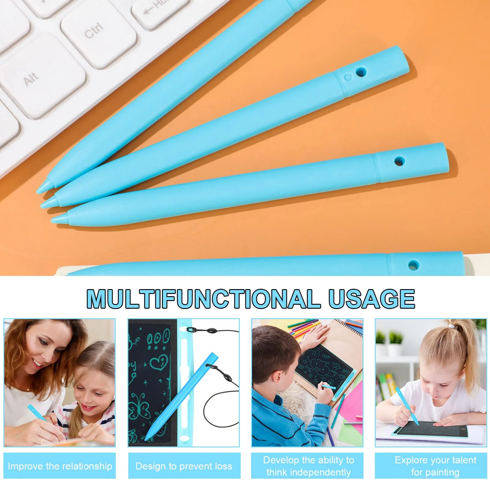 4.5 Inch Replacement Stylus Drawing Pen 4 Pieces Toddler Drawing Tablet Pens Kids' Electronics Pens with 4 Hanging Rope for LCD Writing Tablet (Blue) Blue - Image 6