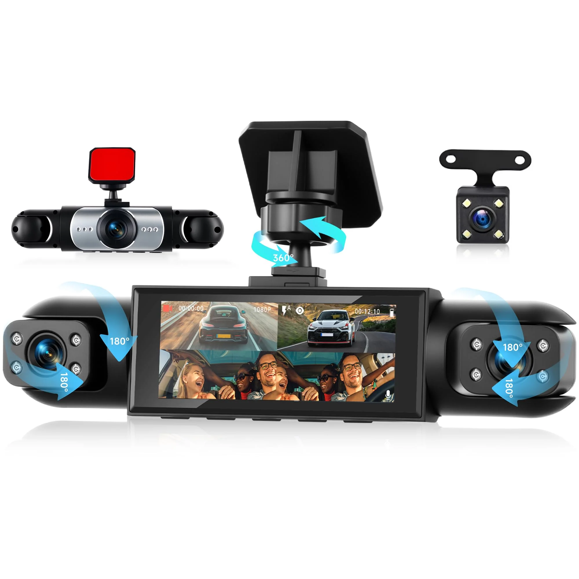 4 Channel 360° Dash Camera Front and Rear Inside Left Right, 3.16 Inch Dash Cam for Cars, Built-in Night Vision, Sensitive Motion Detection 24/7 Recording Parking Mode Monitor Reversing Help