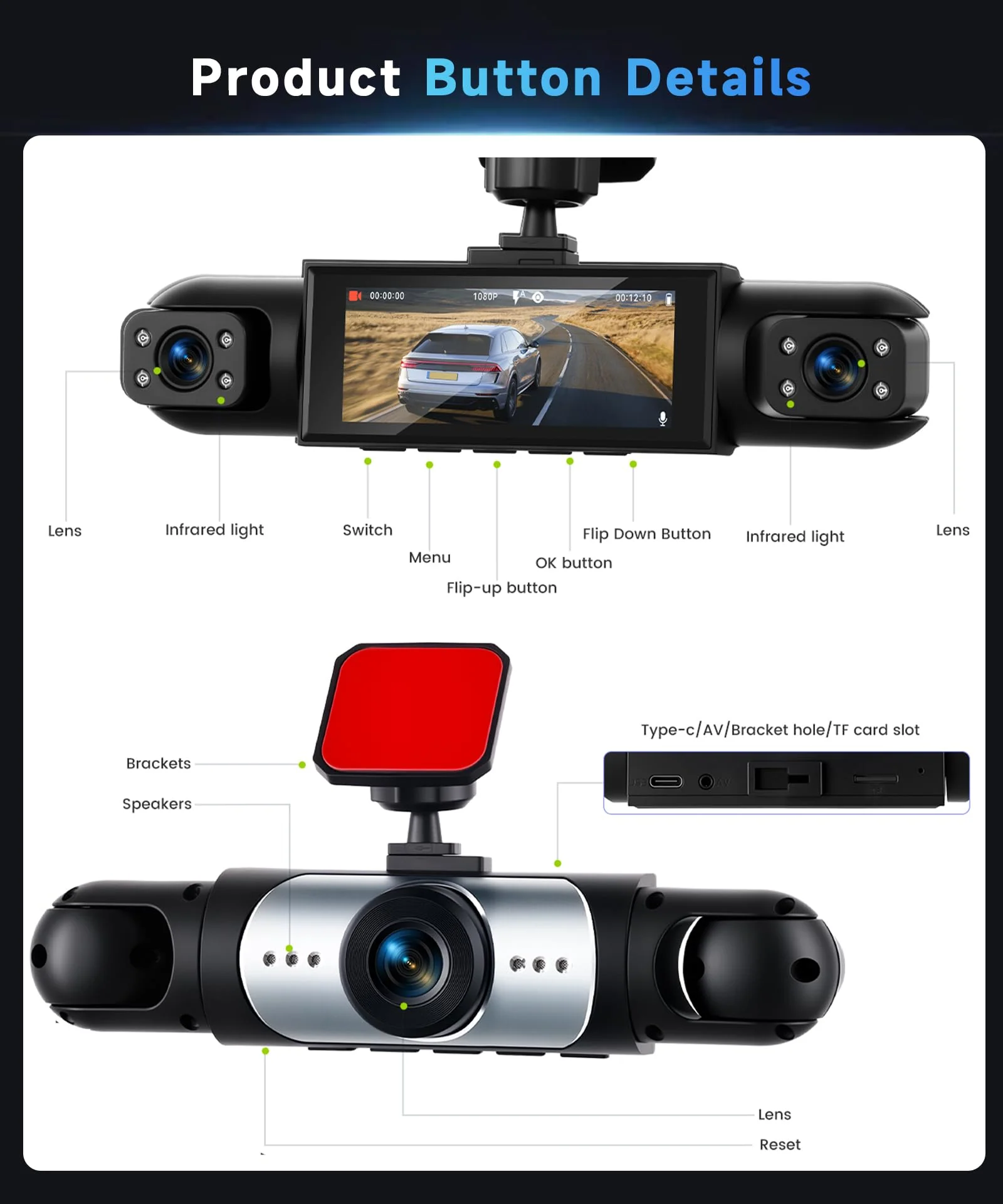 4 Channel 360° Dash Camera Front and Rear Inside Left Right, 3.16 Inch Dash Cam for Cars, Built-in Night Vision, Sensitive Motion Detection 24/7 Recording Parking Mode Monitor Reversing Help - Image 7