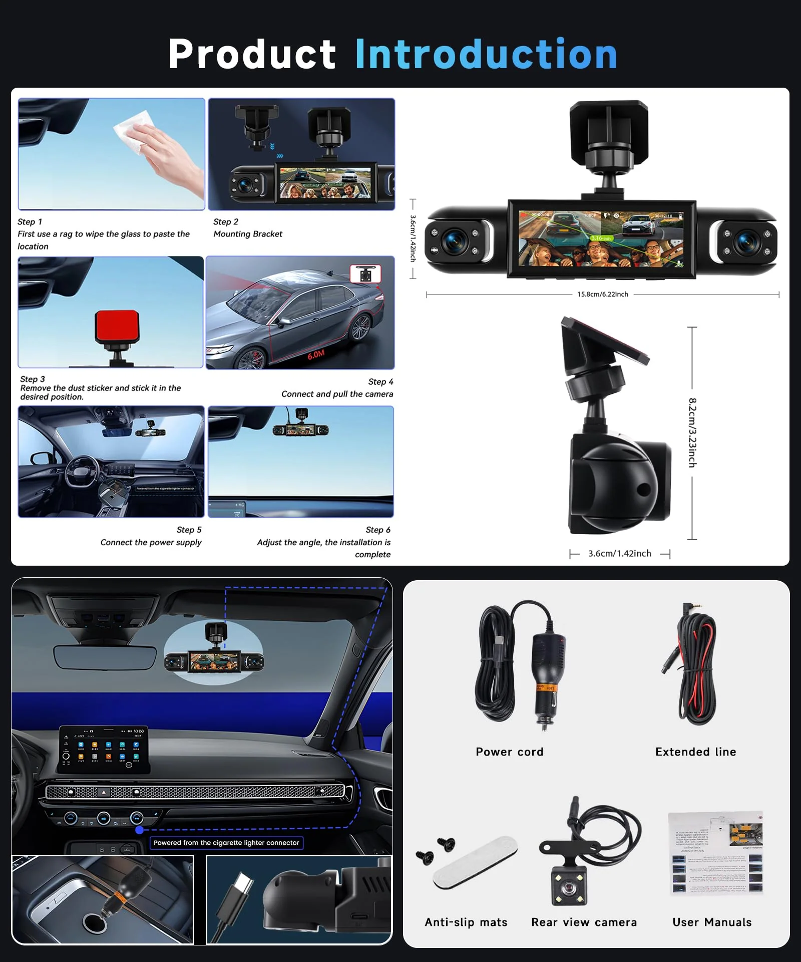 4 Channel 360° Dash Camera Front and Rear Inside Left Right, 3.16 Inch Dash Cam for Cars, Built-in Night Vision, Sensitive Motion Detection 24/7 Recording Parking Mode Monitor Reversing Help - Image 8