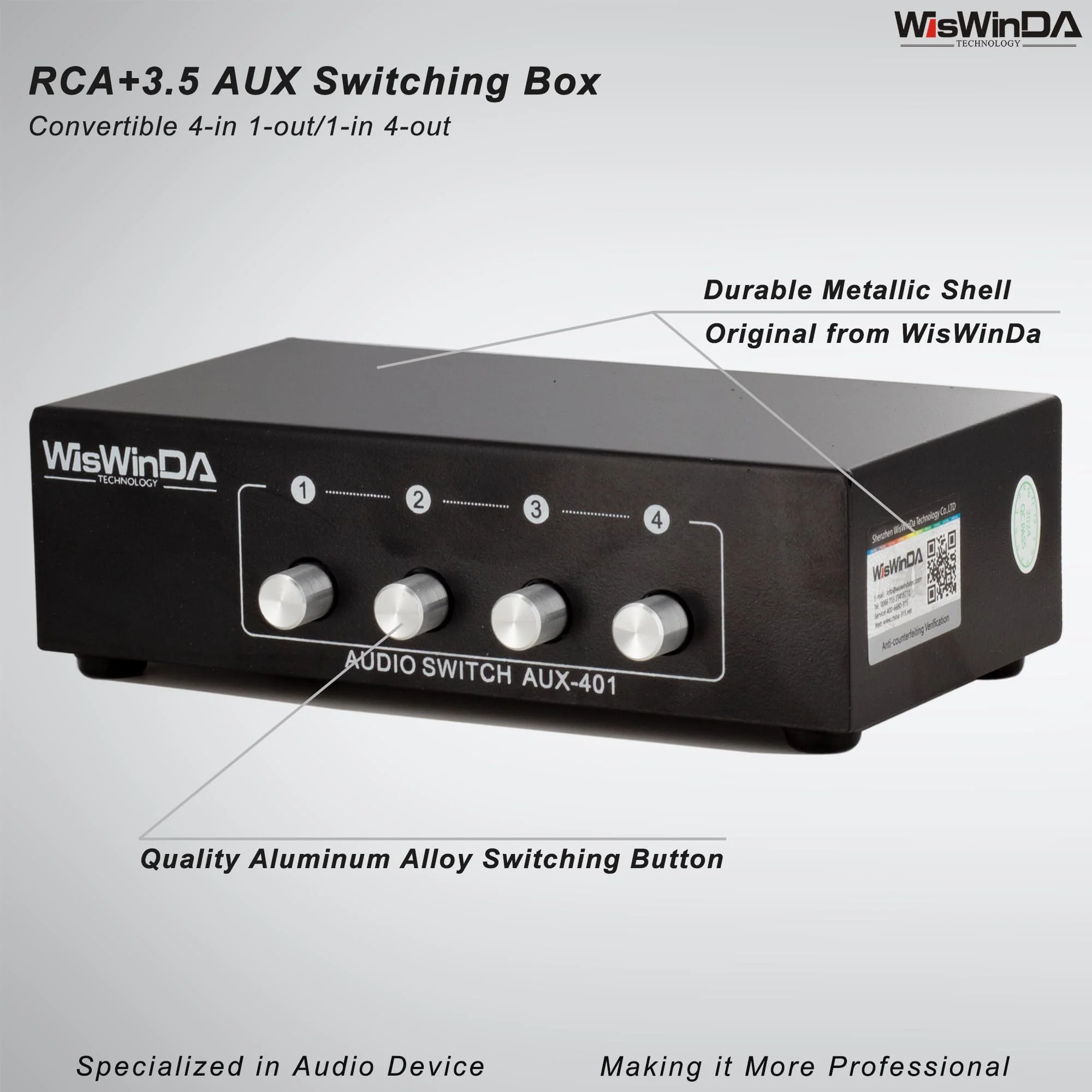 4-in 1-Out RCA 3.5mm AuxAudio Switch Box Audio Converter 4 Channels 1-in 4-Out Passive Audio Selector Switcher Box Connectors (RCA+AUX 4IN-1OUT/1IN-4OUT) RCA+AUX 4IN-1OUT/1IN-4OUT - Image 2