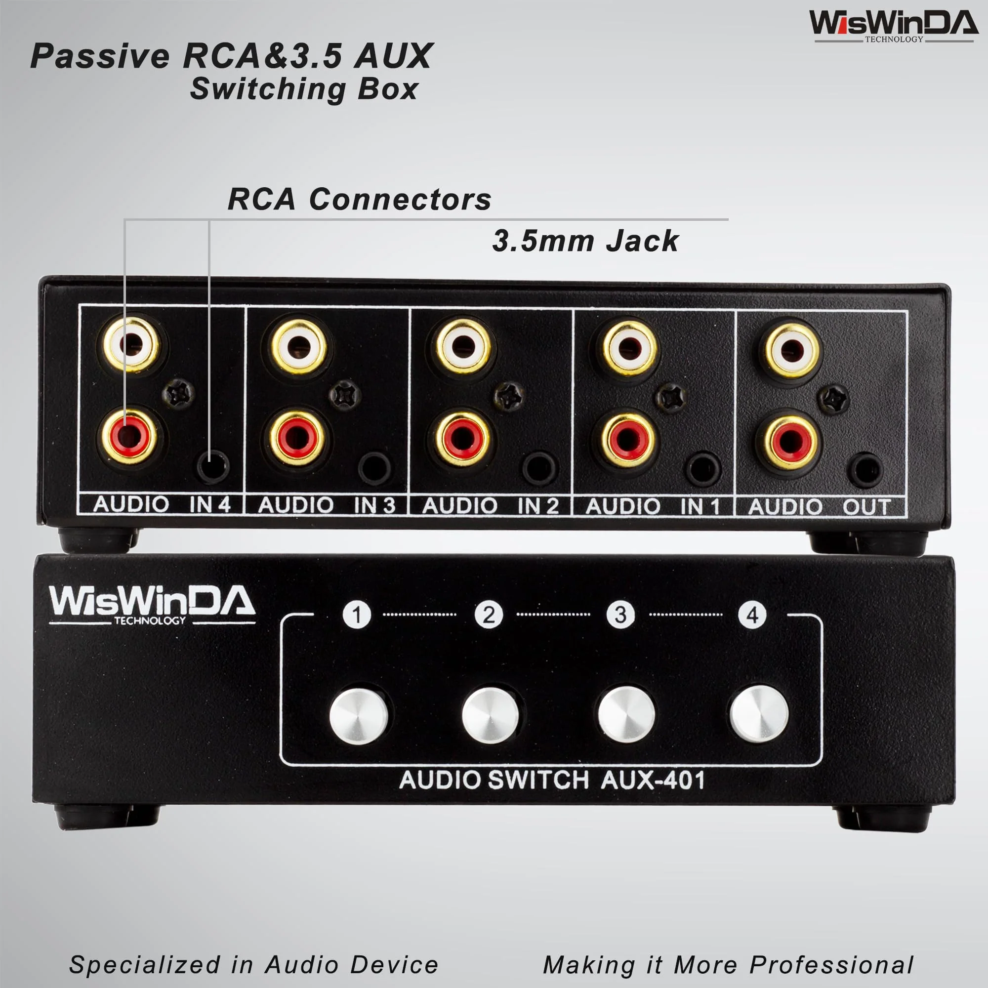 4-in 1-Out RCA 3.5mm AuxAudio Switch Box Audio Converter 4 Channels 1-in 4-Out Passive Audio Selector Switcher Box Connectors (RCA+AUX 4IN-1OUT/1IN-4OUT) RCA+AUX 4IN-1OUT/1IN-4OUT - Image 5