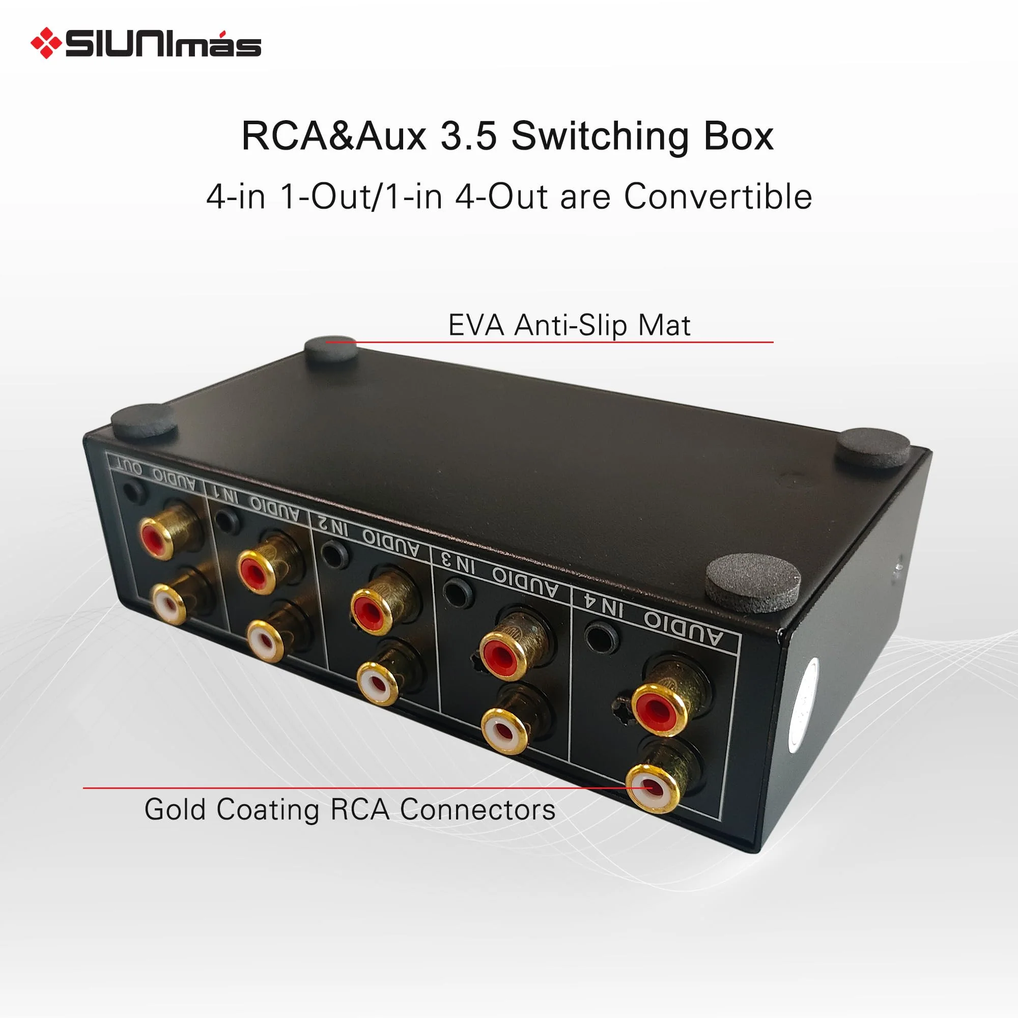 4-in 1-Out RCA and 3.5mm Aux Audio Receiver Switching Box 4 Channels Audio Converter Passive Audio Selector Switch Box 1-in 4-Out (S401-RCA AUX) S401-RCA AUX - Image 4
