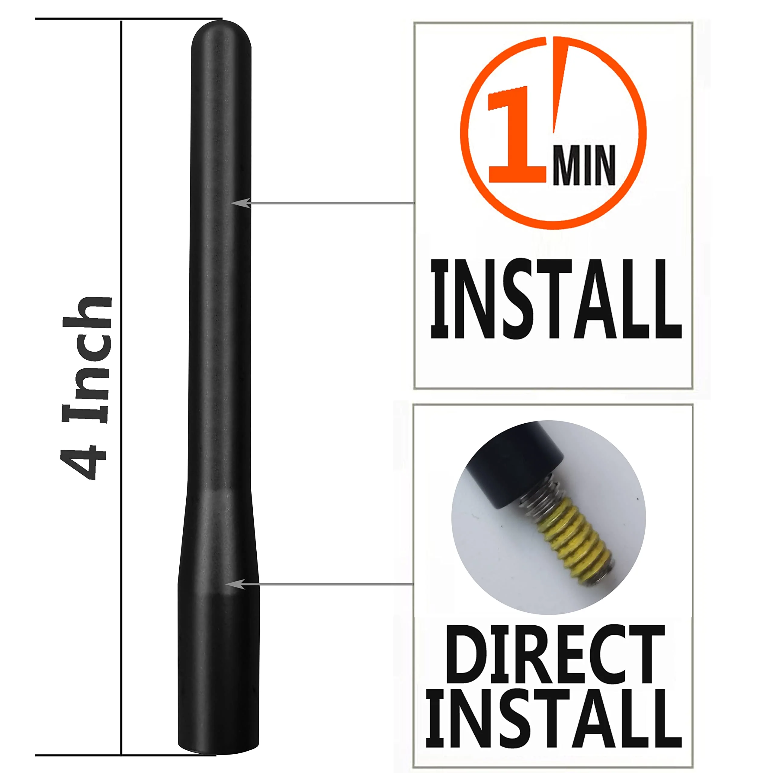 4 Inch Short Radio Aluminium Alloy Antenna for Toyota Tundra (2000-2020), Toyota Tacoma (2005-2016), Toyota FJ Cruiser (2006-2015), Nissan Titan (2019-2023) AM/FM Replacement Antenna - Image 2