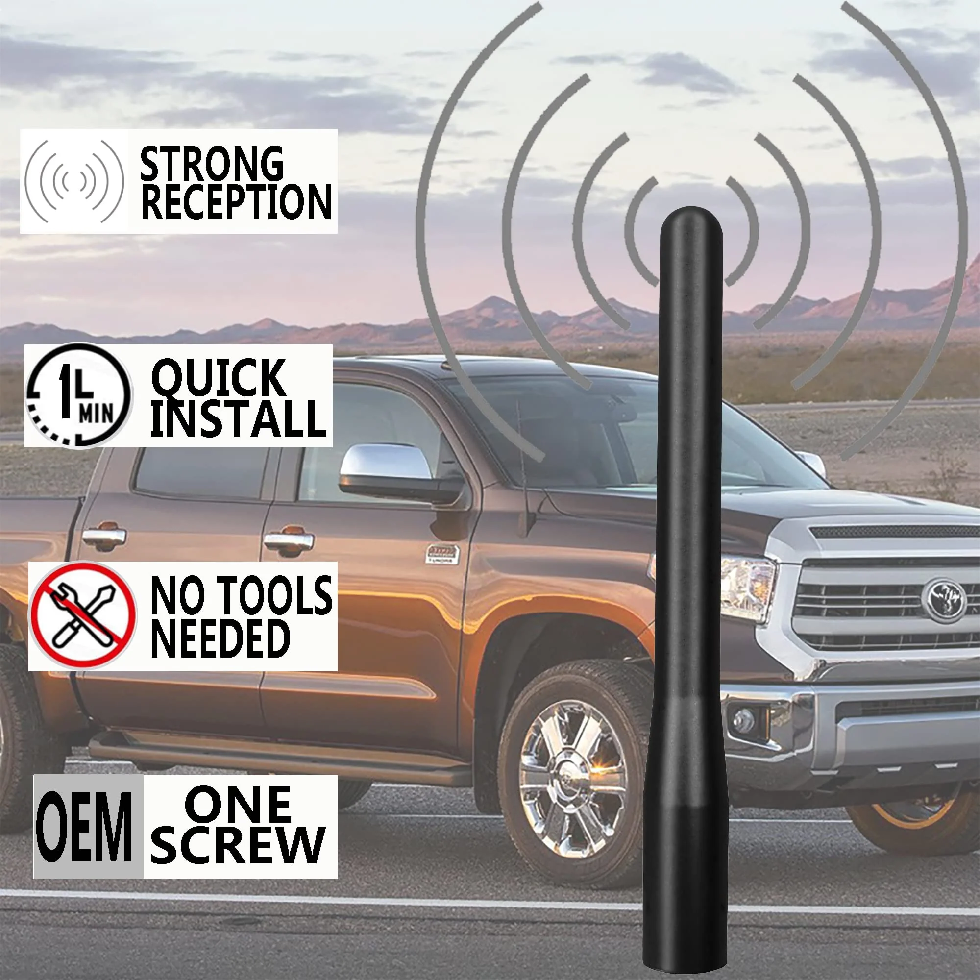 4 Inch Short Radio Aluminium Alloy Antenna for Toyota Tundra (2000-2020), Toyota Tacoma (2005-2016), Toyota FJ Cruiser (2006-2015), Nissan Titan (2019-2023) AM/FM Replacement Antenna - Image 4