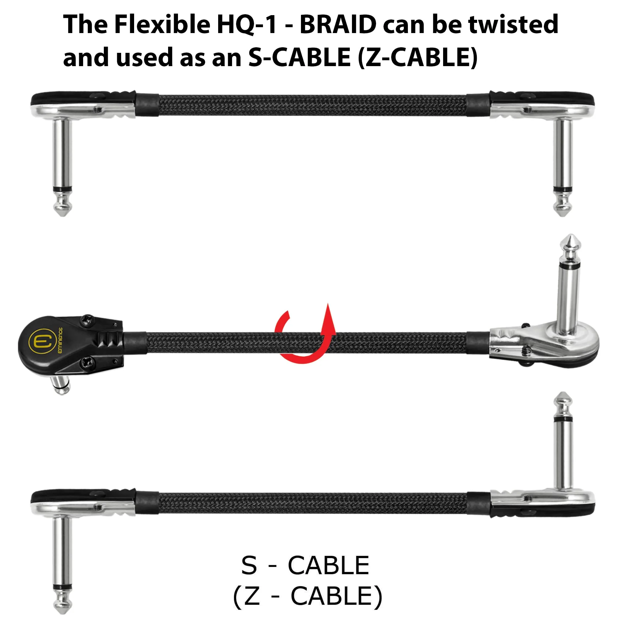 4 Inch x3 + 12 Inch x3 -Audioblast HQ-1 Braid (Black) - Flexible - Dual Shielded (100%) - Instrument Effects Pedal Patch Cable w/Low-Profile, R/A Pancake TS (6.35mm) Plugs & Dual Staggered Boots - Image 6
