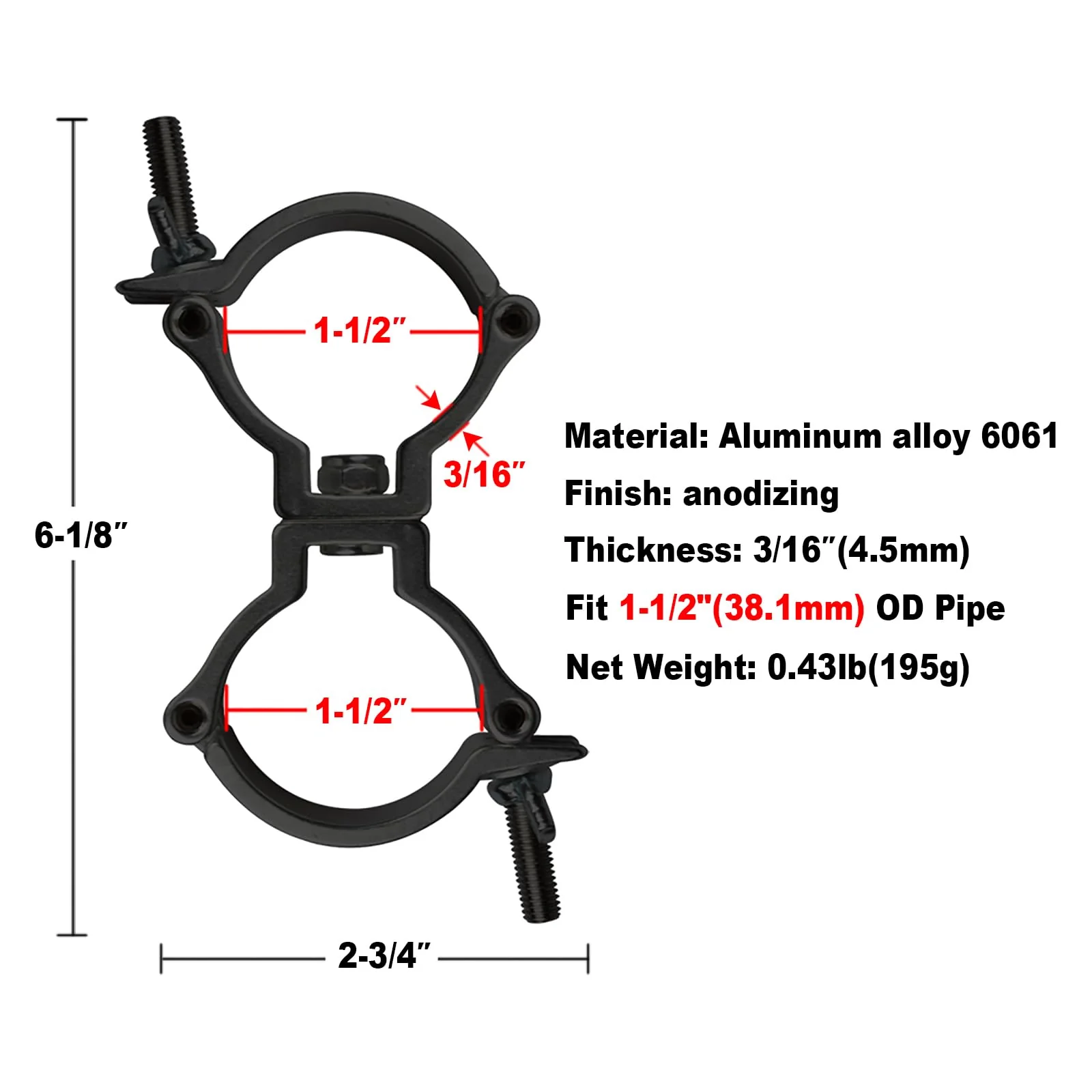 4-Pack 1-1/2" Black Truss Swivel Coupler, Aluminum Dual Swivel Clamp fits O.D. 38.1mm Tubing for Stage Lighting and Equipment,Max Load 75KG - Image 2