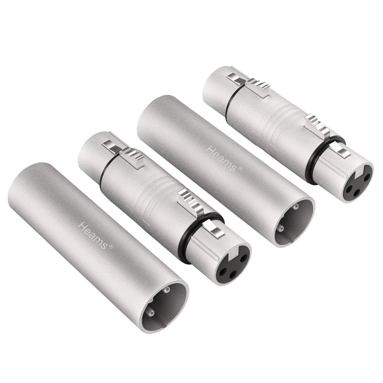 4 Pack (2 Pair) Professional XLR Adapter, XLR Male to Male & XLR Female to Female 3 Pin Connector for Microphone, Mixer, Silver Male to Male & Female to Female 2 Pair