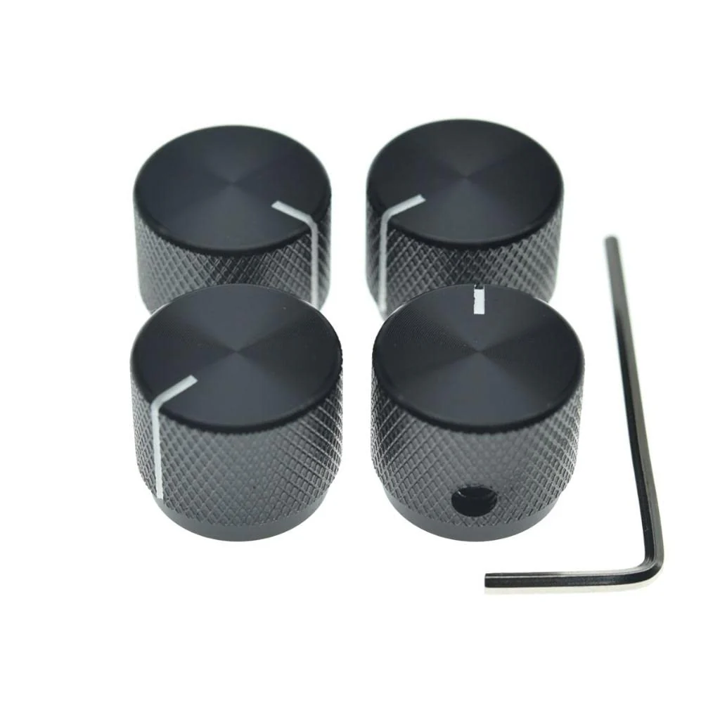 4-Pack 20mm Diam. Set Screw Style Aluminium Potentiometer Knobs 1/4" Universal Pot Control Knobs with Indicator for Guitar/Bass/AMP Amplifier Black with Indicator Line