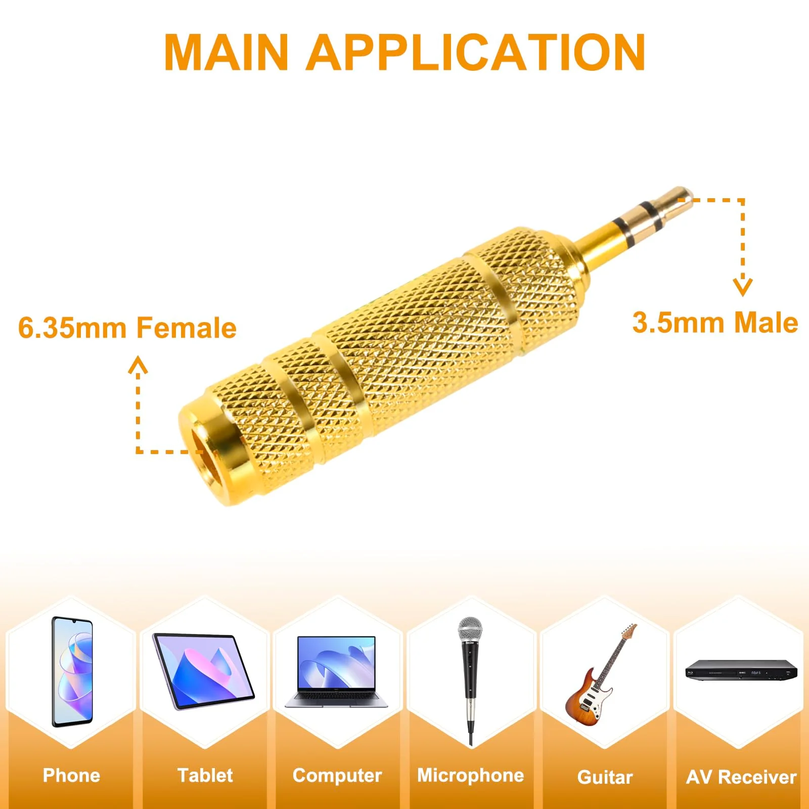 4 Pack Headphone Jack 3.5mm (1/8 inch) Male to 6.35mm(1/4 inch) Female Adapter and 6.35mm（1/4） to 3.5mm(1/8) Audio Adapter,Stereo Audio Jack Adapter for Player, Headphone,Guitar Amplifier - Image 2