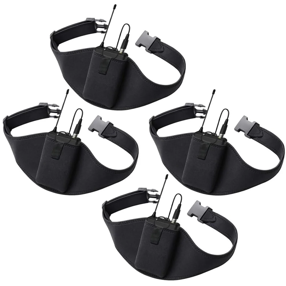 4 Pack Mic Belt - Microphone Belt with Innovative Rubber Band Lock - Improved Adjustability Comfortability Durability For Fitness Instructors, Fitness Class,Public Speaking,Theatre 4 PACK-Velcro Black