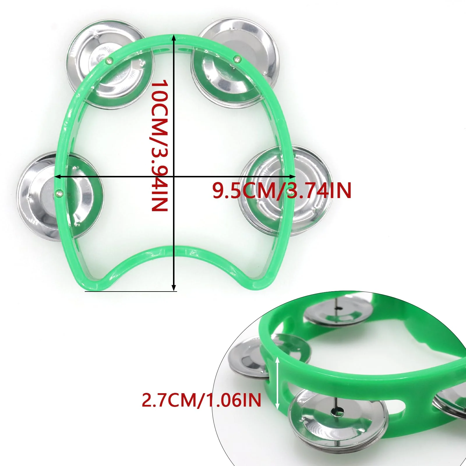 4-Pack Plastic Percussion Handheld Tambourines with 4 Jingle Bells, Mini Hand Bell Percussion, Musical Rhythm Instruments in 4 Colors for Kids, Adults, School and Party 4 Color - Image 3