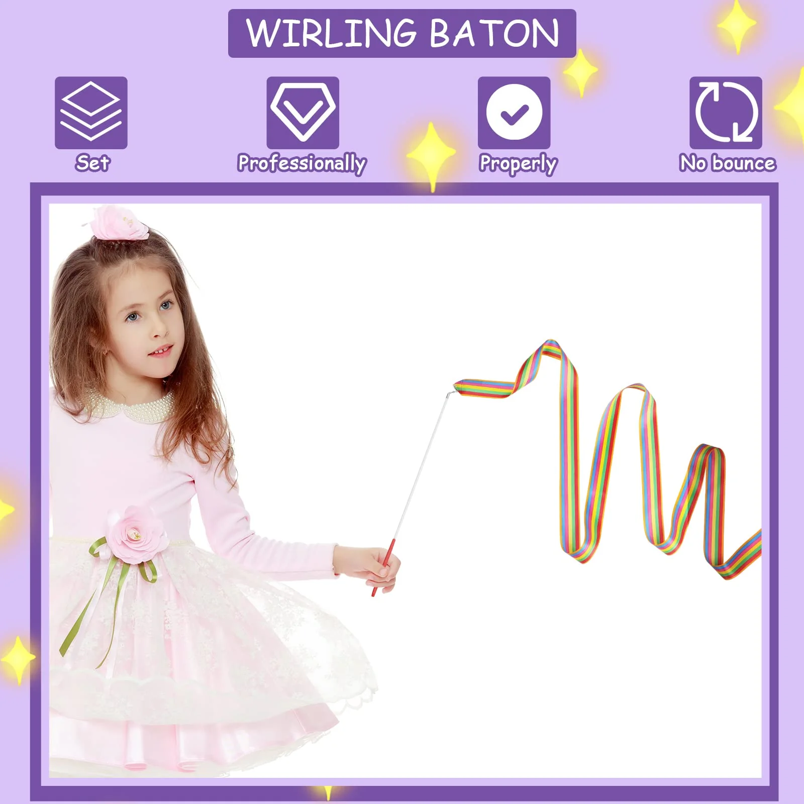 4 Pack Twirling Baton 21 Inch Band Marching Baton Stainless Steel Conductors Metal Gymnastics Parade Stick Dance Ribbon Streamer for Kid Girl - Image 6