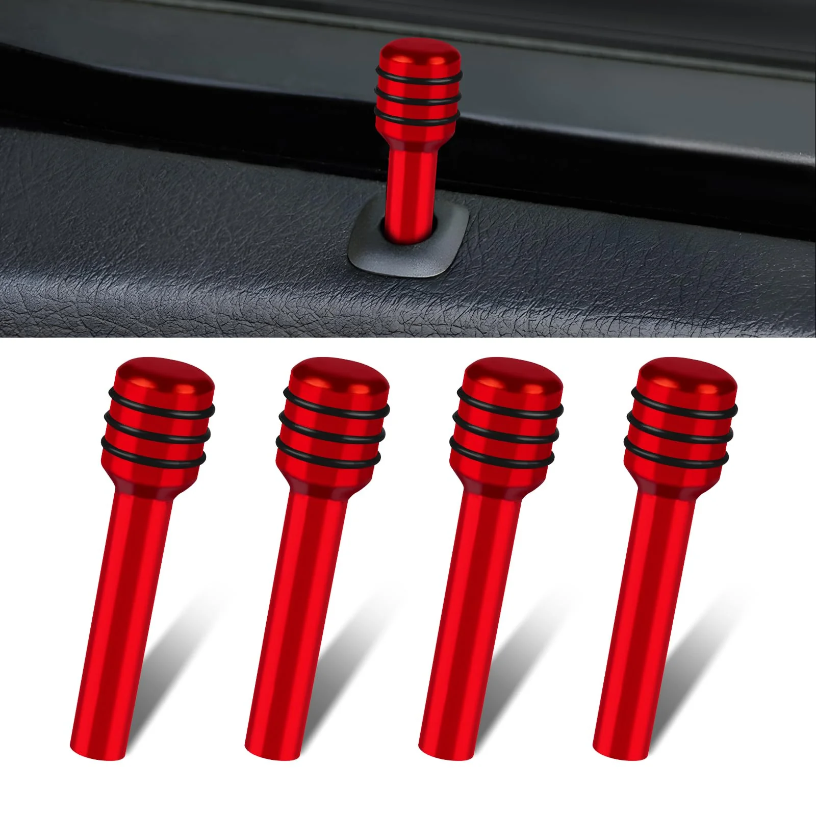 4 PCS Car Door Lock Knobs, Inner Door Lock Pull Pin Cover, Aluminum Alloy Decorative Door Lift Bolt, Universal Auto Accessories for Cars, Trucks (Red) Red