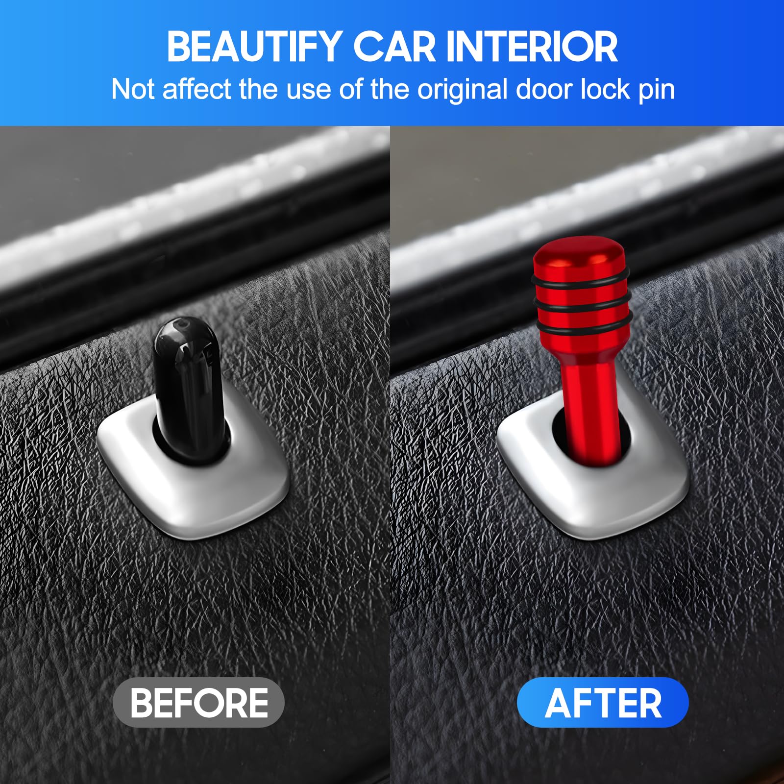 4 PCS Car Door Lock Knobs, Inner Door Lock Pull Pin Cover, Aluminum Alloy Decorative Door Lift Bolt, Universal Auto Accessories for Cars, Trucks (Red) Red - Image 3