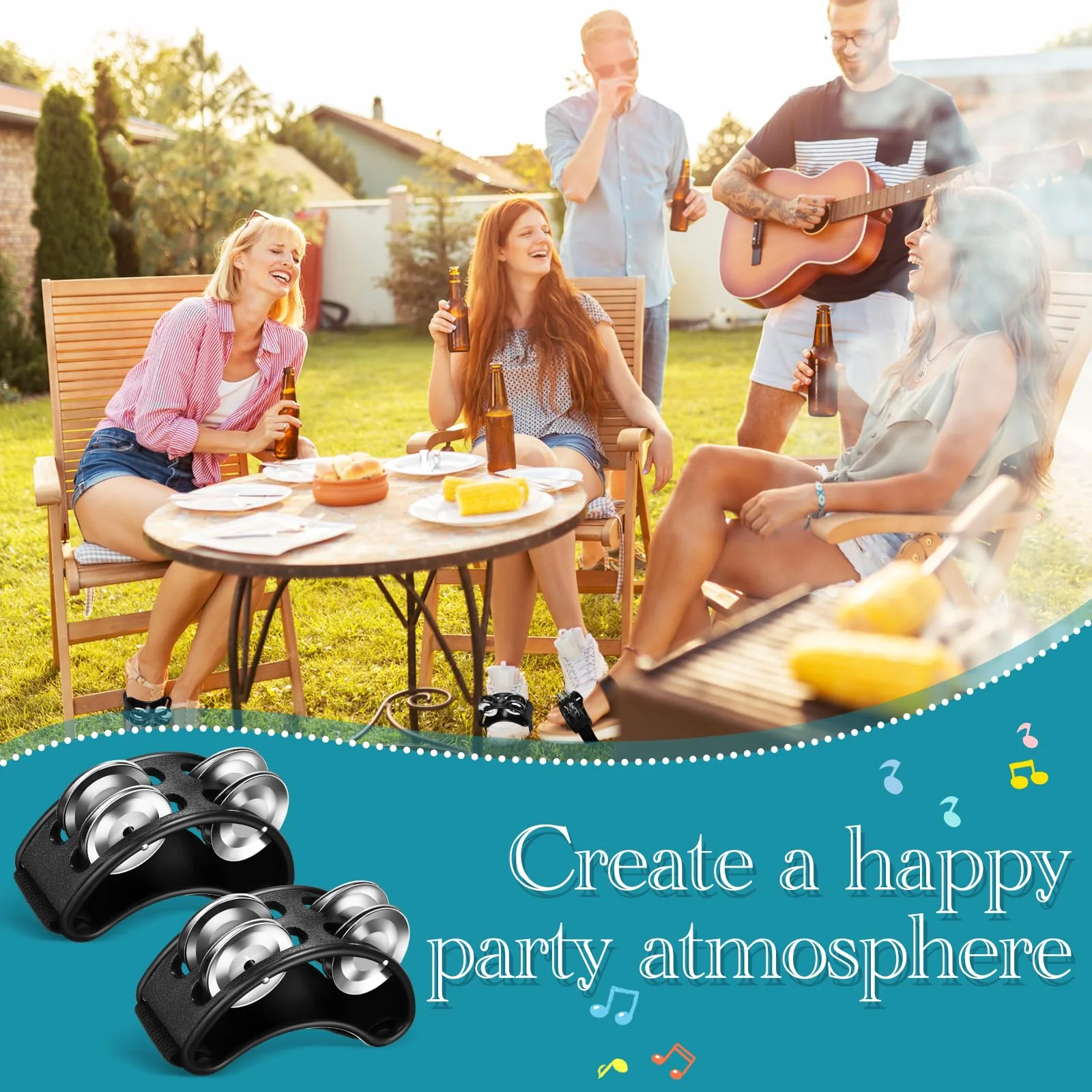 4 Pcs Foot Tambourine Percussion Musical Instrument foot tambourines for adults Foot Percussion Pedal with Metal Bells Shoe Tambourines Shakers for Drum Guitar Playing(Black) Black - Image 6