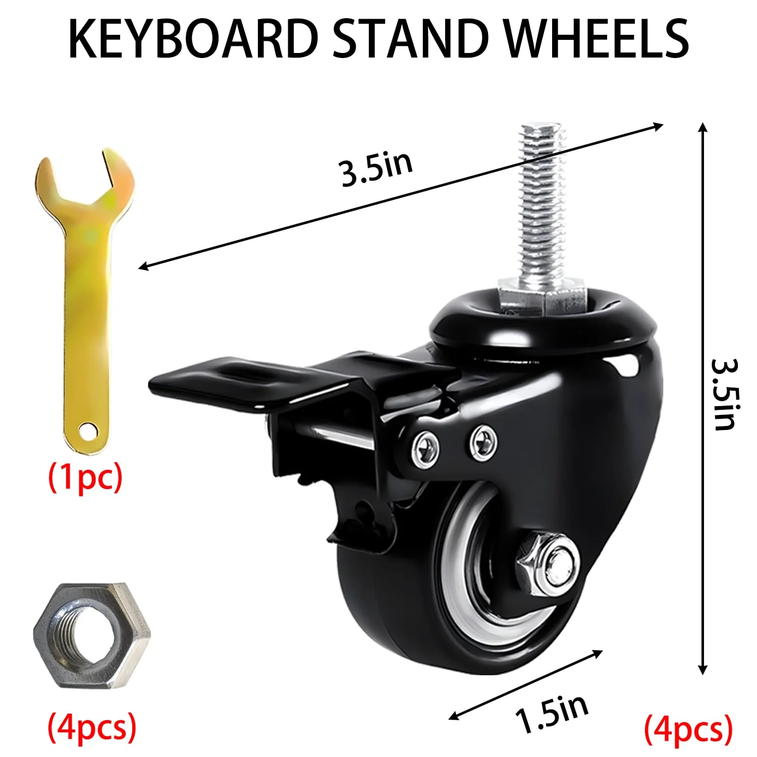 4 Pcs Keyboard Stand Wheels, Keyboard Stand Caster Wheels, 4 Replacement Locking Heavy Duty Wheels with Brake, Keyboard Stand Parts and Accessories - Image 2