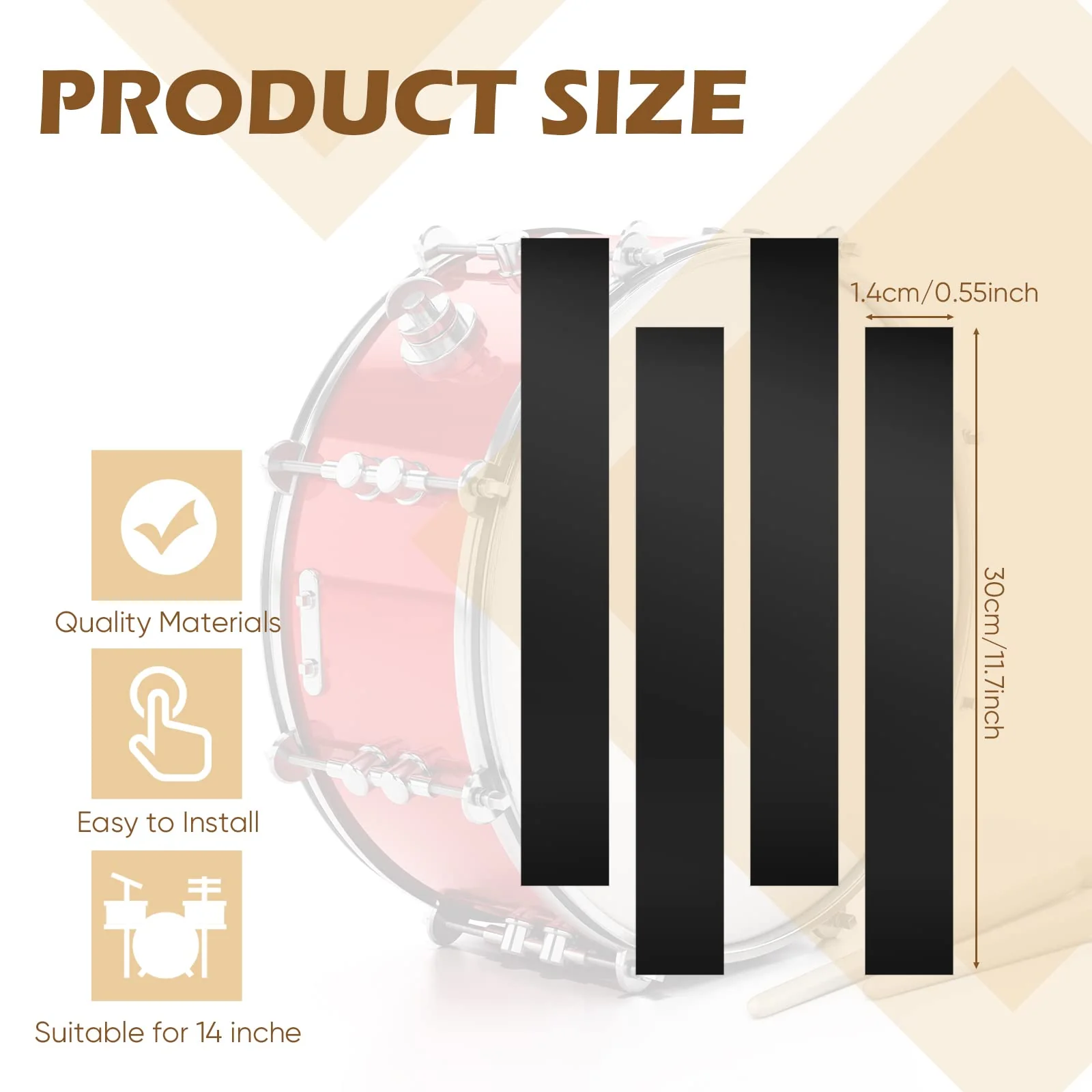 4 Pcs Polyester Film Straps Black Snare Wire Snare Drum Wire Snare Strip Snare Wire Trapping Kit Snare Wire Belt for 14 Inch Snare Drum - Image 2