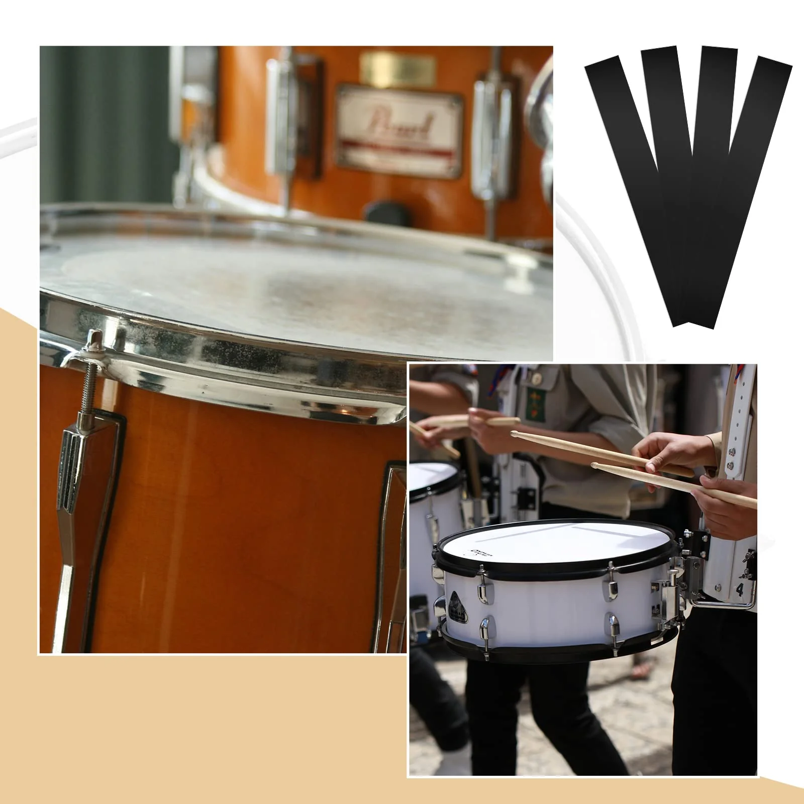 4 Pcs Polyester Film Straps Black Snare Wire Snare Drum Wire Snare Strip Snare Wire Trapping Kit Snare Wire Belt for 14 Inch Snare Drum - Image 5