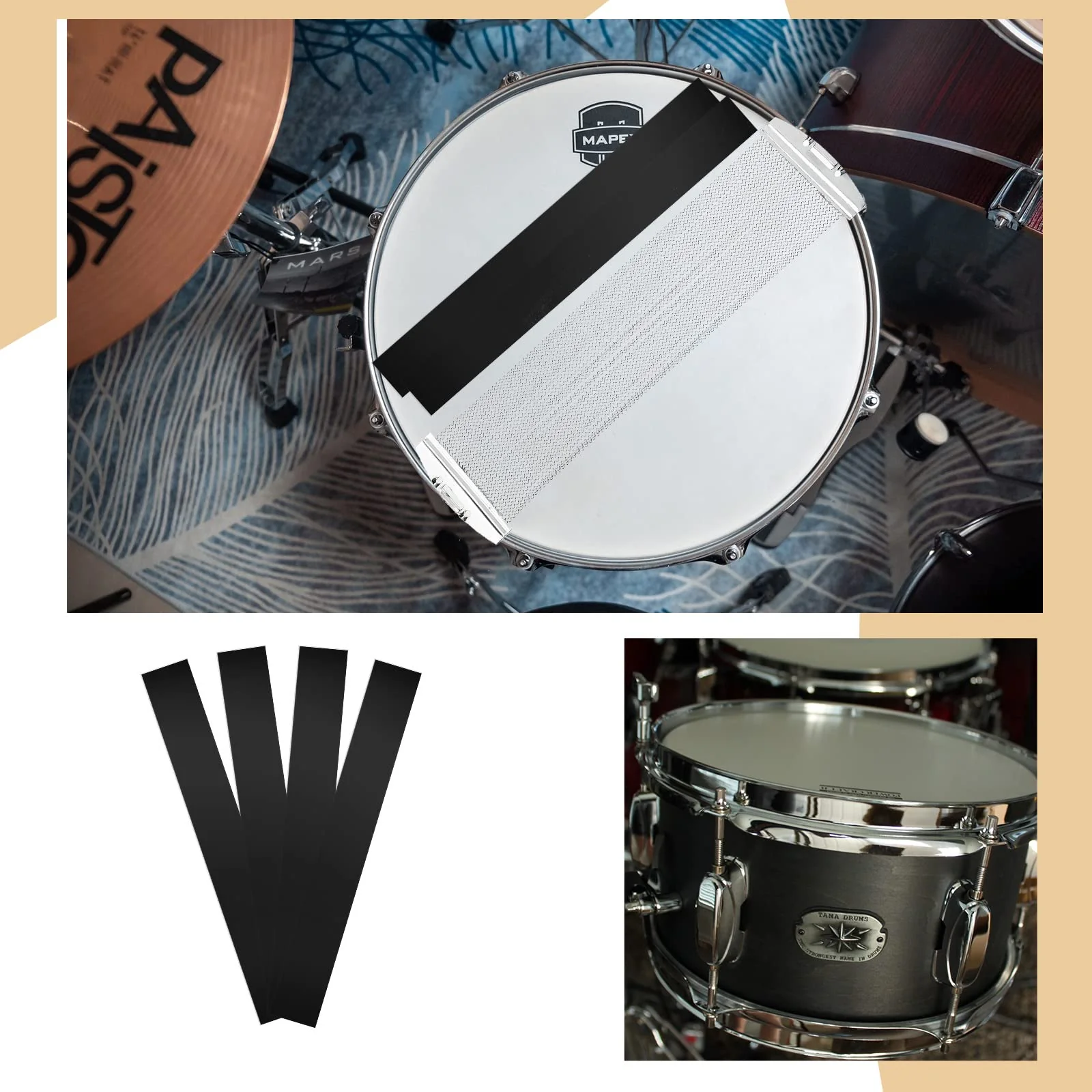 4 Pcs Polyester Film Straps Black Snare Wire Snare Drum Wire Snare Strip Snare Wire Trapping Kit Snare Wire Belt for 14 Inch Snare Drum - Image 6