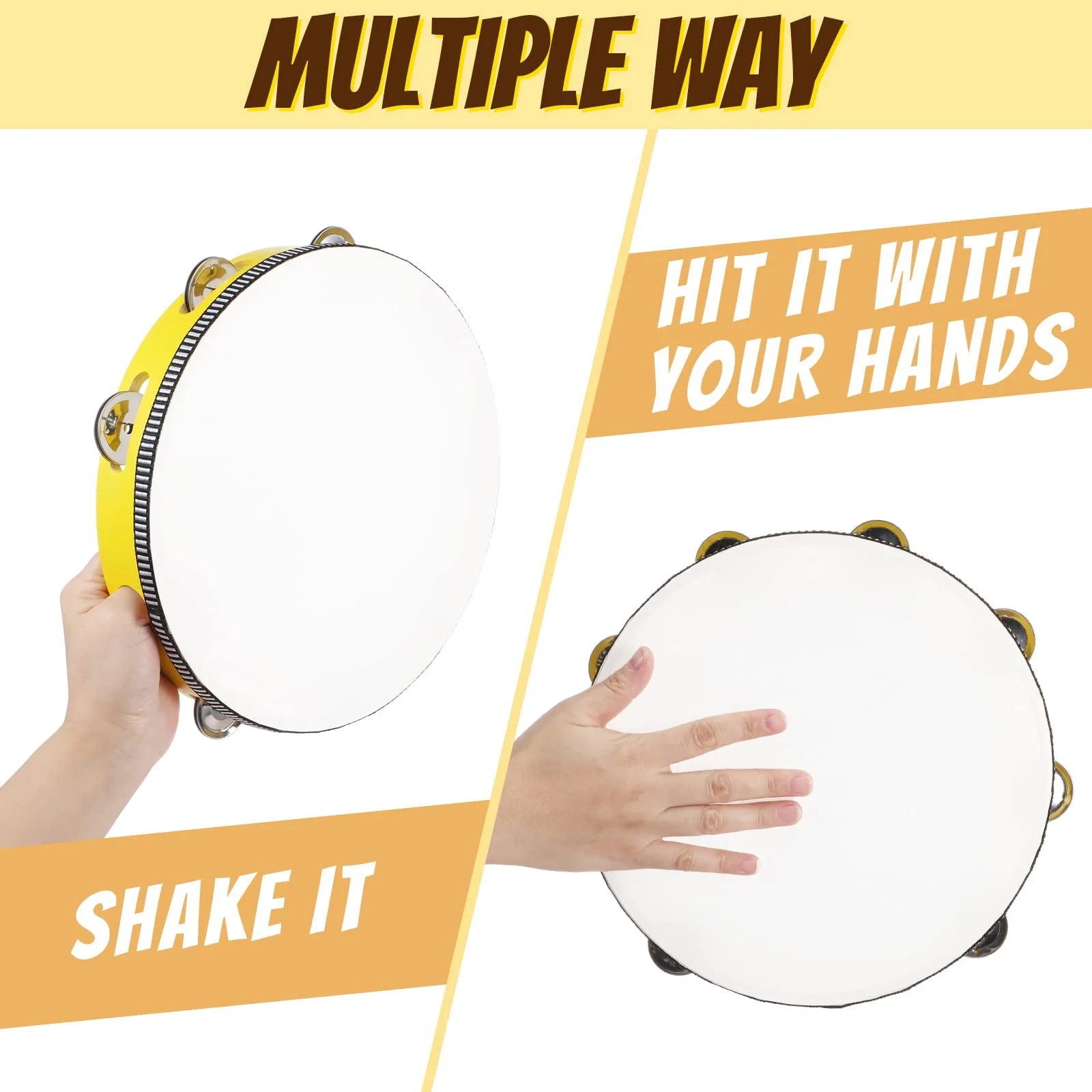 4 Pcs Tambourines for Adults 10 Inch Hand Held Drum Bell Birch Metal Jingles Single Row Wooden Tambourine Rhythm Educational Musical Instrument Percussion for Church KTV Party Gifts - Image 4