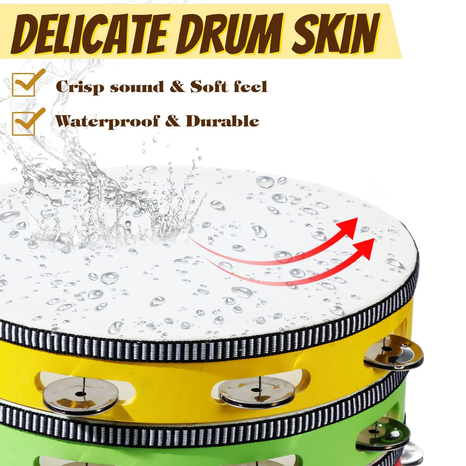 4 Pcs Tambourines for Adults 10 Inch Hand Held Drum Bell Birch Metal Jingles Single Row Wooden Tambourine Rhythm Educational Musical Instrument Percussion for Church KTV Party Gifts - Image 5