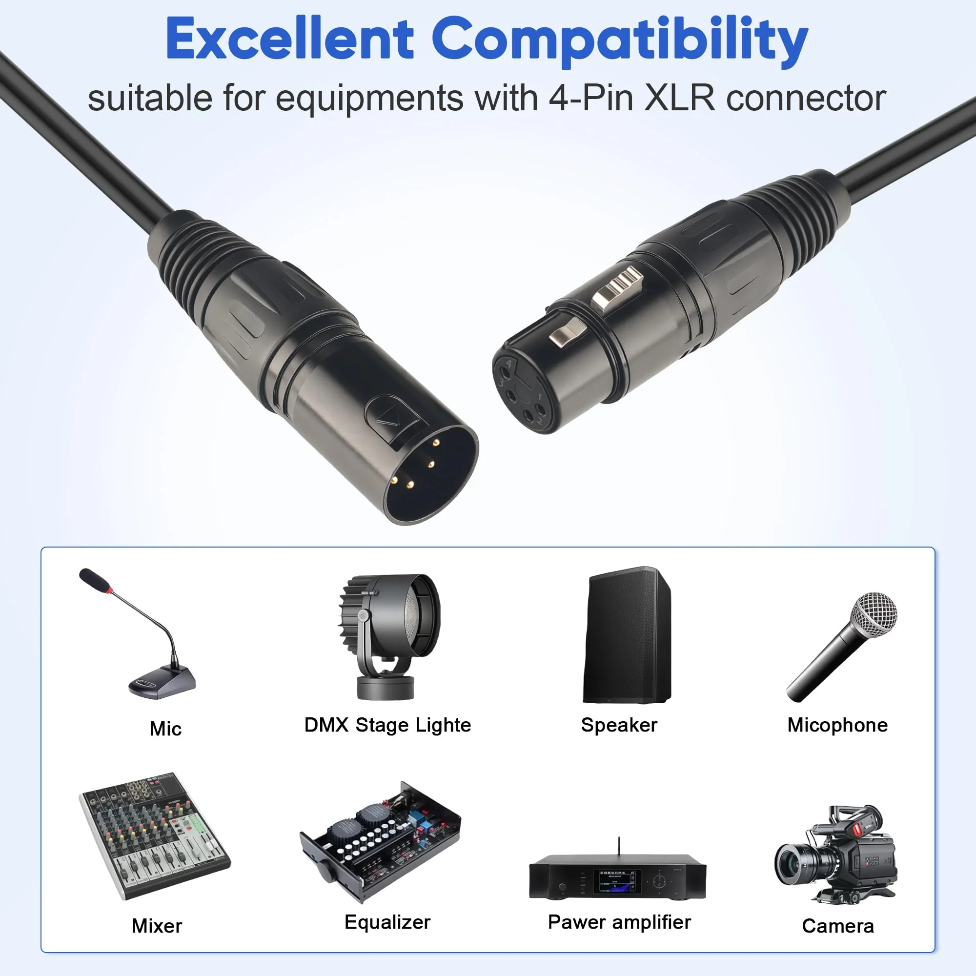 4 Pin XLR Splitter Cable, 1 Male to 2 Female XLR 4 Pin Patch Y Cable Balanced Microphone Splitter Cord Audio Adapter - Image 6