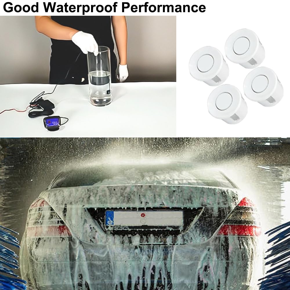 4 Sensors Car Parking Assistance Reversing Radar LED Display Sound Warning White, Car Reversing Radars System, Front/Rear LED Display 12V Car Vehicle Reverse Backup Radar System - Image 3