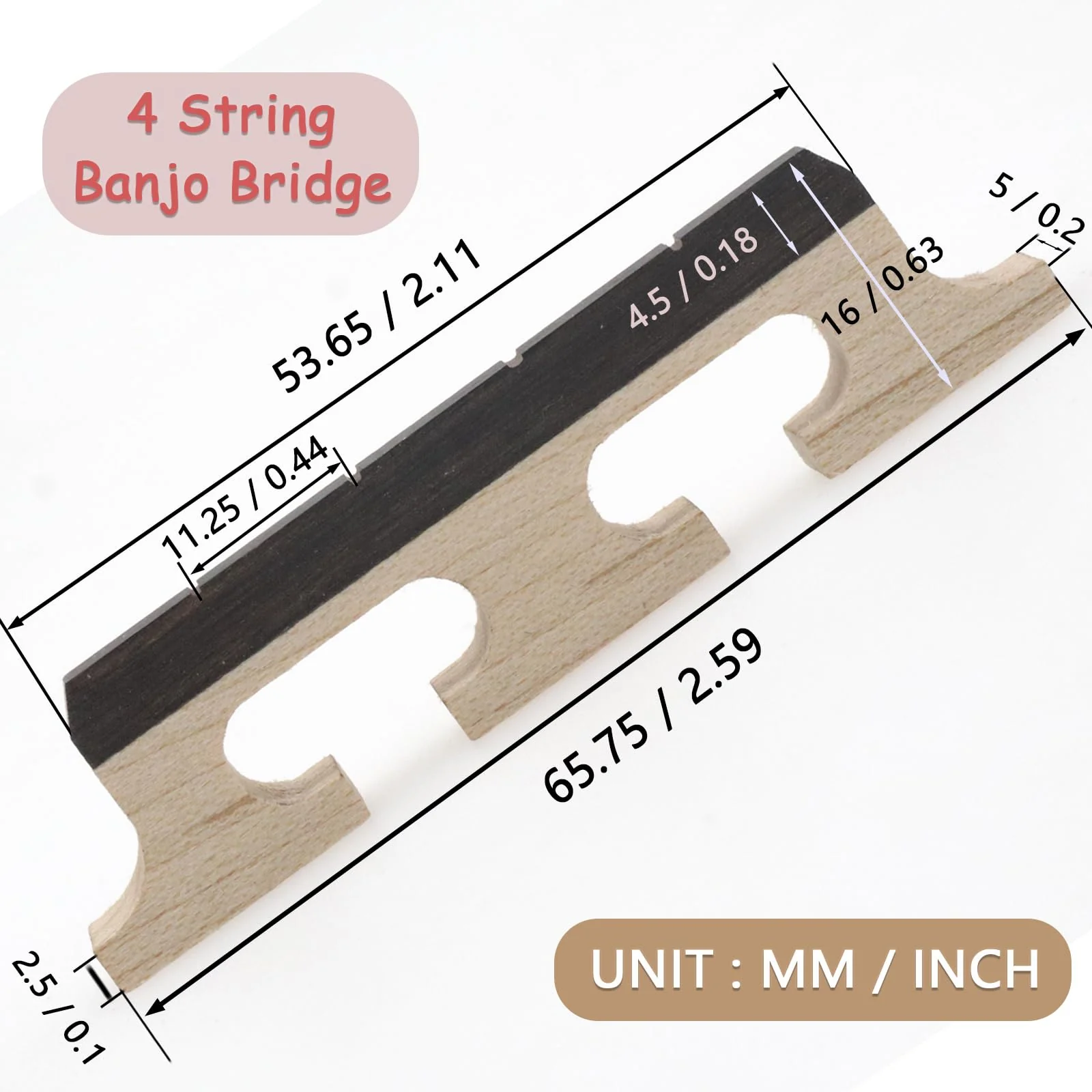4-String Banjo Bridge - Premium Ebony and Maple Bridge for Banjolele, Universal Fit Banjo Parts Replacement, Enhanced Acoustic Resonance, Pack of 1 4 String - Image 2