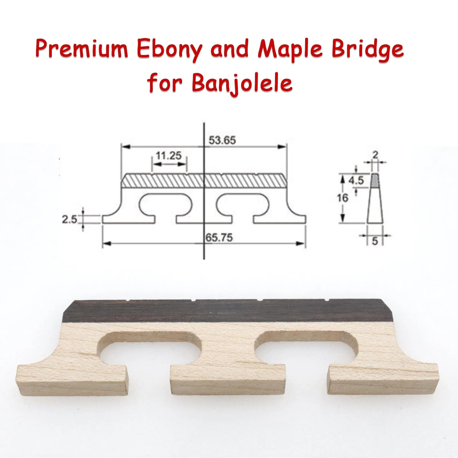 4-String Banjo Bridge - Premium Ebony and Maple Bridge for Banjolele, Universal Fit Banjo Parts Replacement, Enhanced Acoustic Resonance, Pack of 1 4 String - Image 6