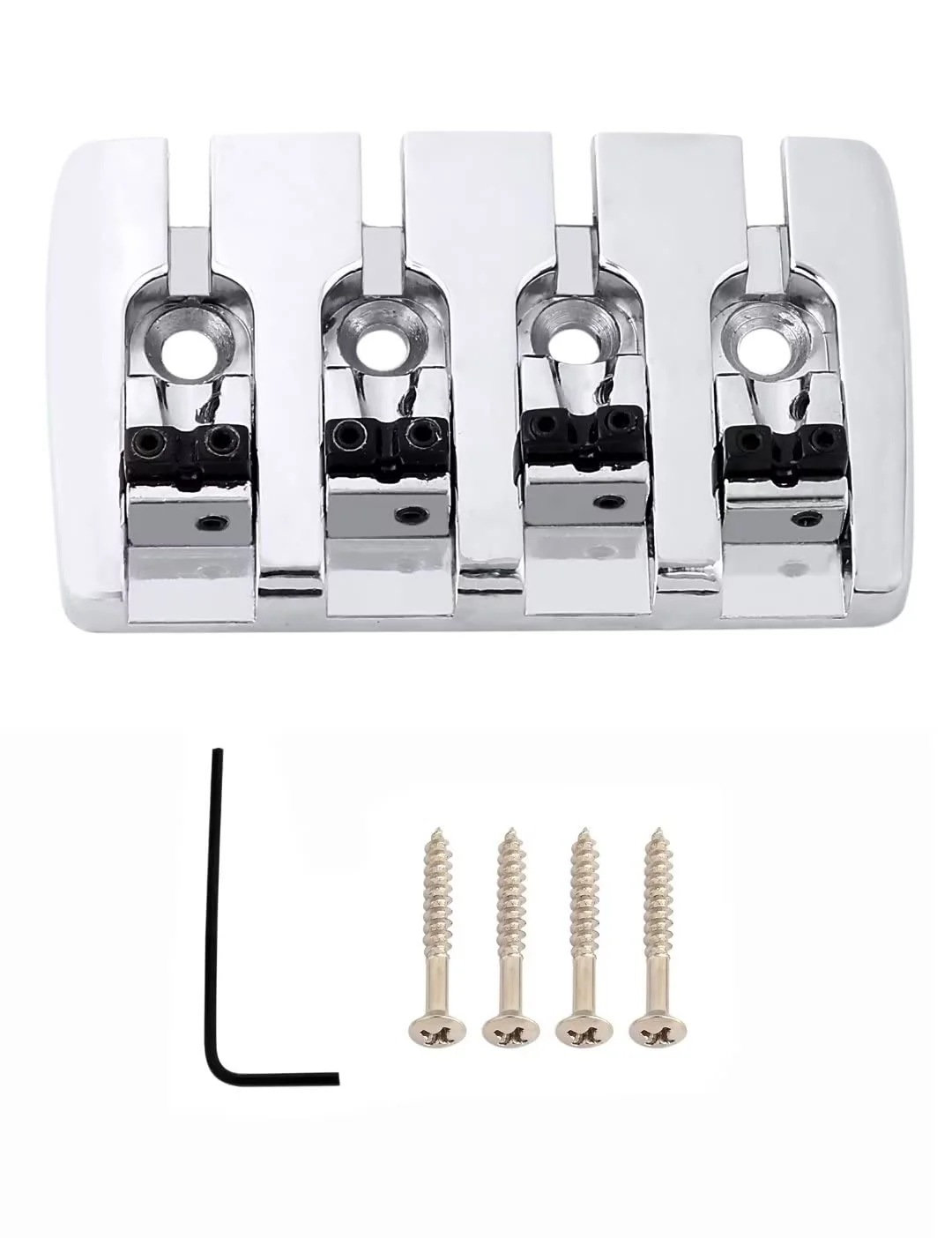 4 string Bass Bridge Adjustable Saddles Tailpiece Top Load with Screws for Electric Jazz Bass P Bass Parts Chrome.