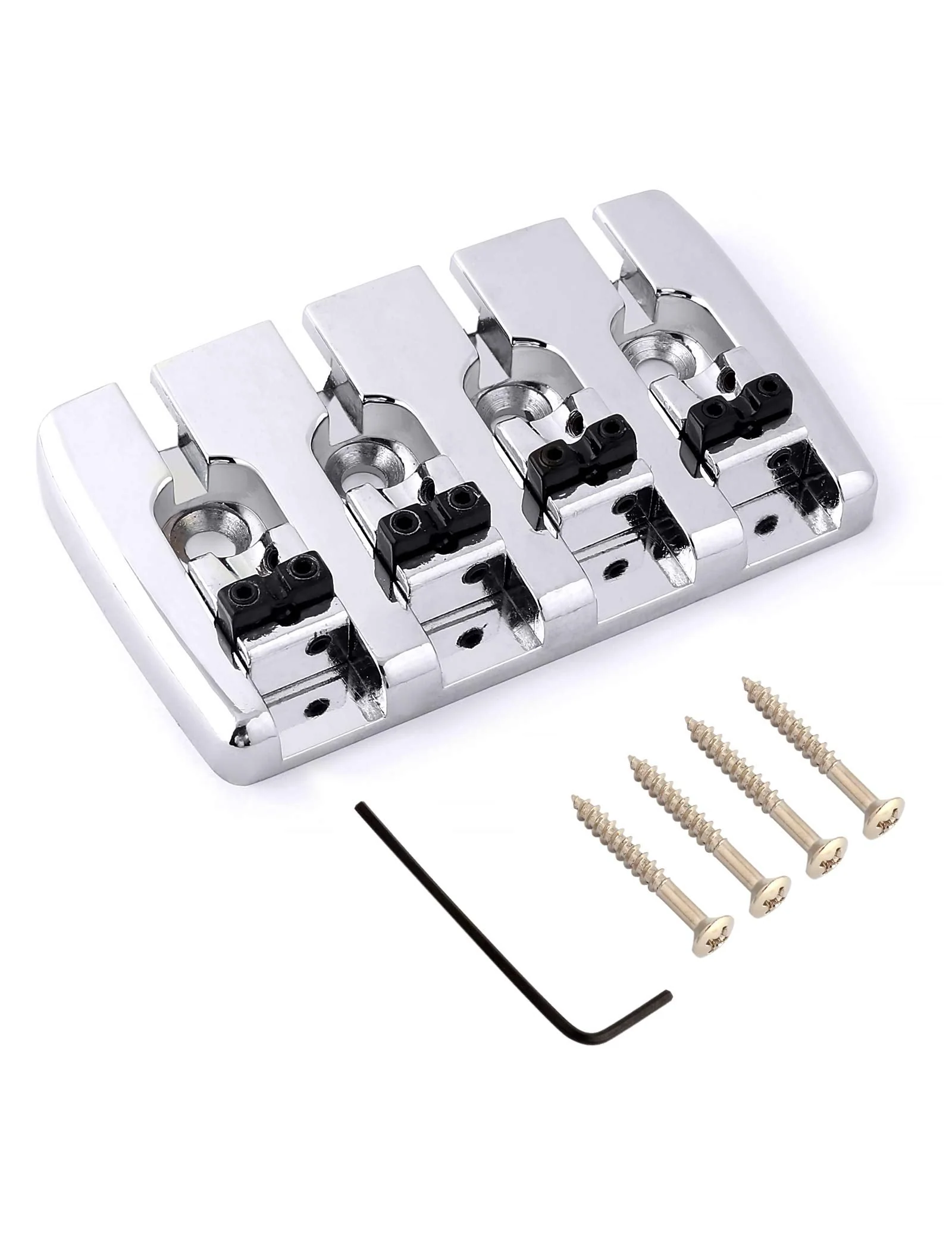 4 string Bass Bridge Adjustable Saddles Tailpiece Top Load with Screws for Electric Jazz Bass P Bass Parts Chrome. - Image 5