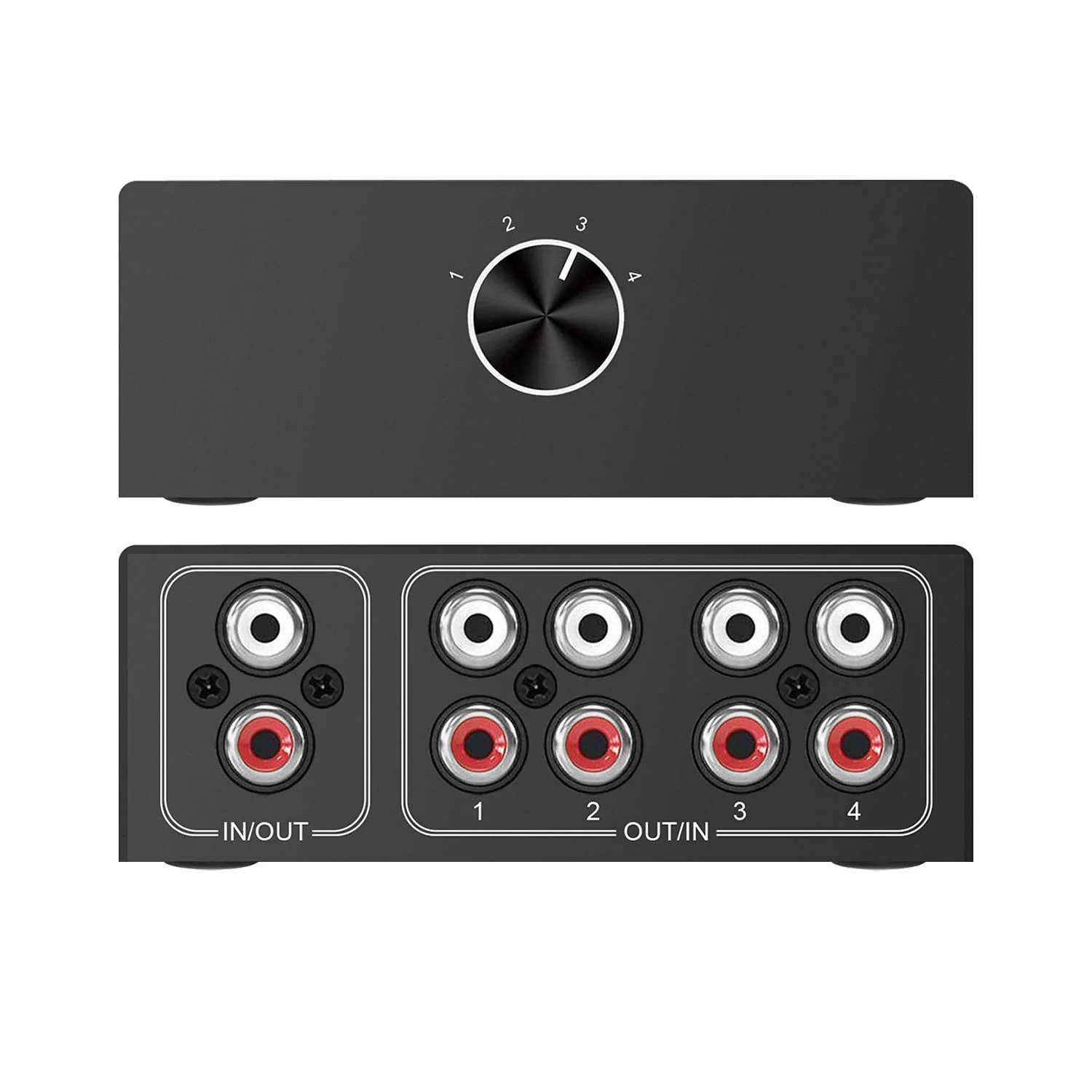 4-Way Stereo L/R Sound Channel Bi-Directional Audio Switcher, 1 in 4 Out or 4 in 1 Out, L/R Sound Channel Audio Switch Splitter RCA Stereo Switch Selector for DVD Stereo Speaker CD Player Bi-Directional RCA Switch 4 Port