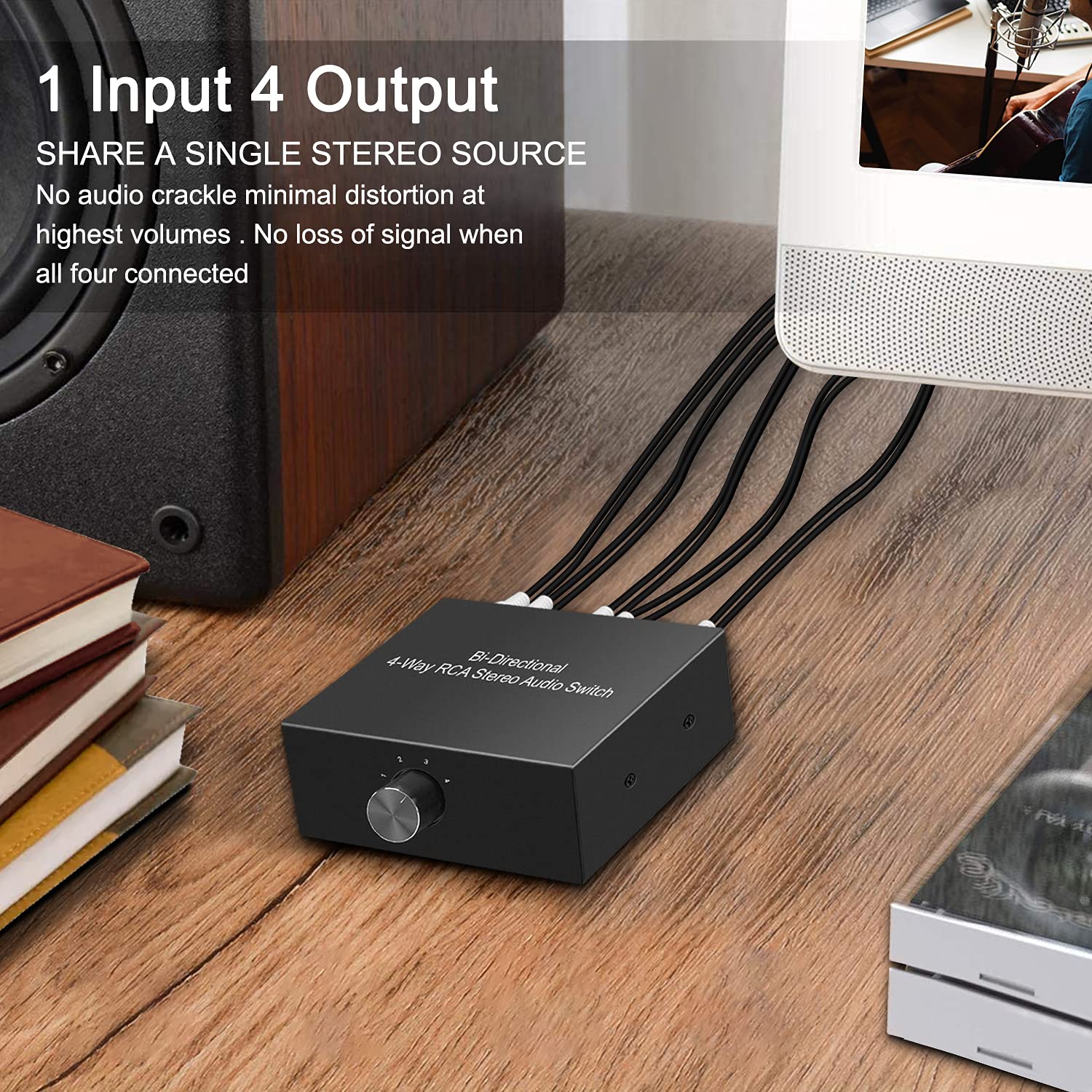 4-Way Stereo L/R Sound Channel Bi-Directional Audio Switcher, 1 in 4 Out or 4 in 1 Out, L/R Sound Channel Audio Switch Splitter RCA Stereo Switch Selector for DVD Stereo Speaker CD Player Bi-Directional RCA Switch 4 Port - Image 7