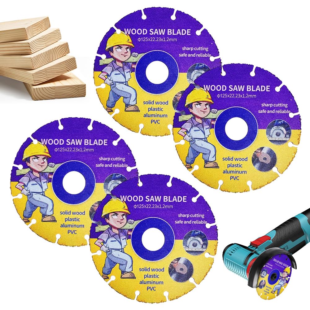 4 x Cutting Discs 125 mm Angle Grinder Professional, Carbide Saw Blade for Angle Grinder Wood, Wood, Plywood, Rubber, Plastics, for Woodworking (125 mm, 4)