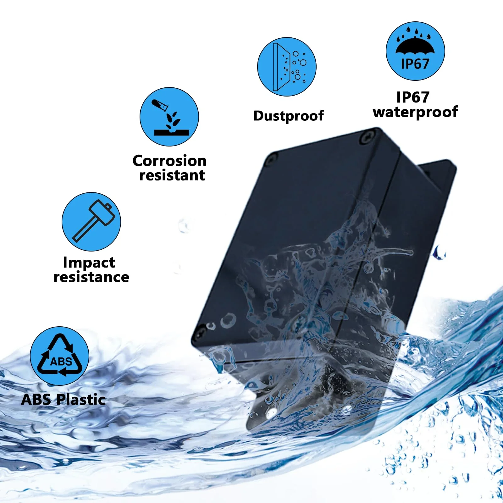 4 x Junction Boxes, IP67 Black Junction Box, Waterproof, 100 x 68 x 50 mm, Surface-Mounted Junction Box, Electronic Housing with 16 Cable Glands, Safety Shields, Hole Saw 16 mm, Screwdriver - Image 3