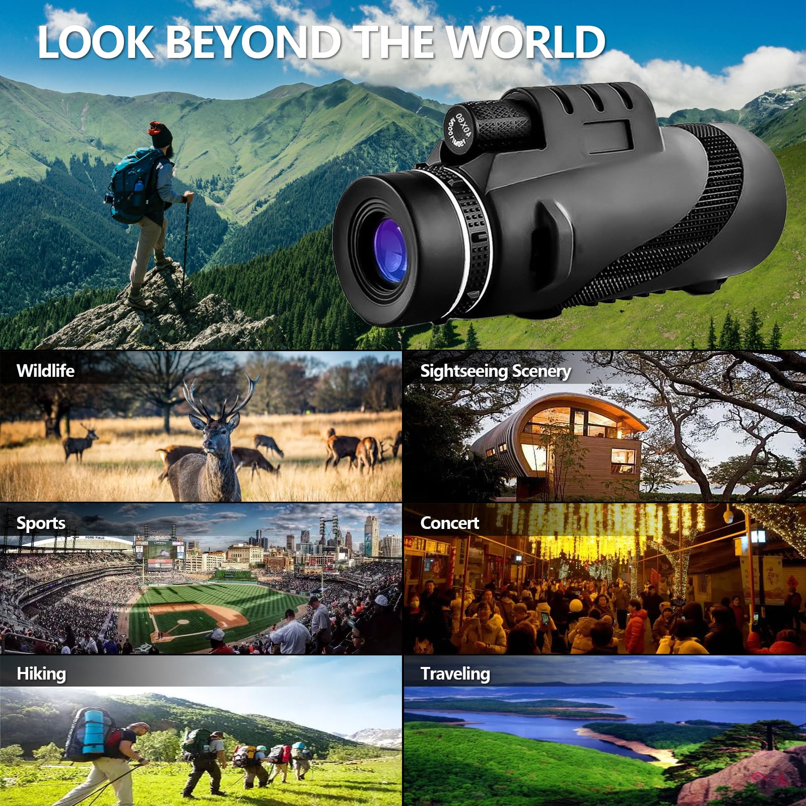 40X60 Monoculars, High Power BAK4 Prism Monoculars for Adults,Monocular Telescope for Stargazing,Bird Watching with Phone Holder & Tripod Ripple - Image 6